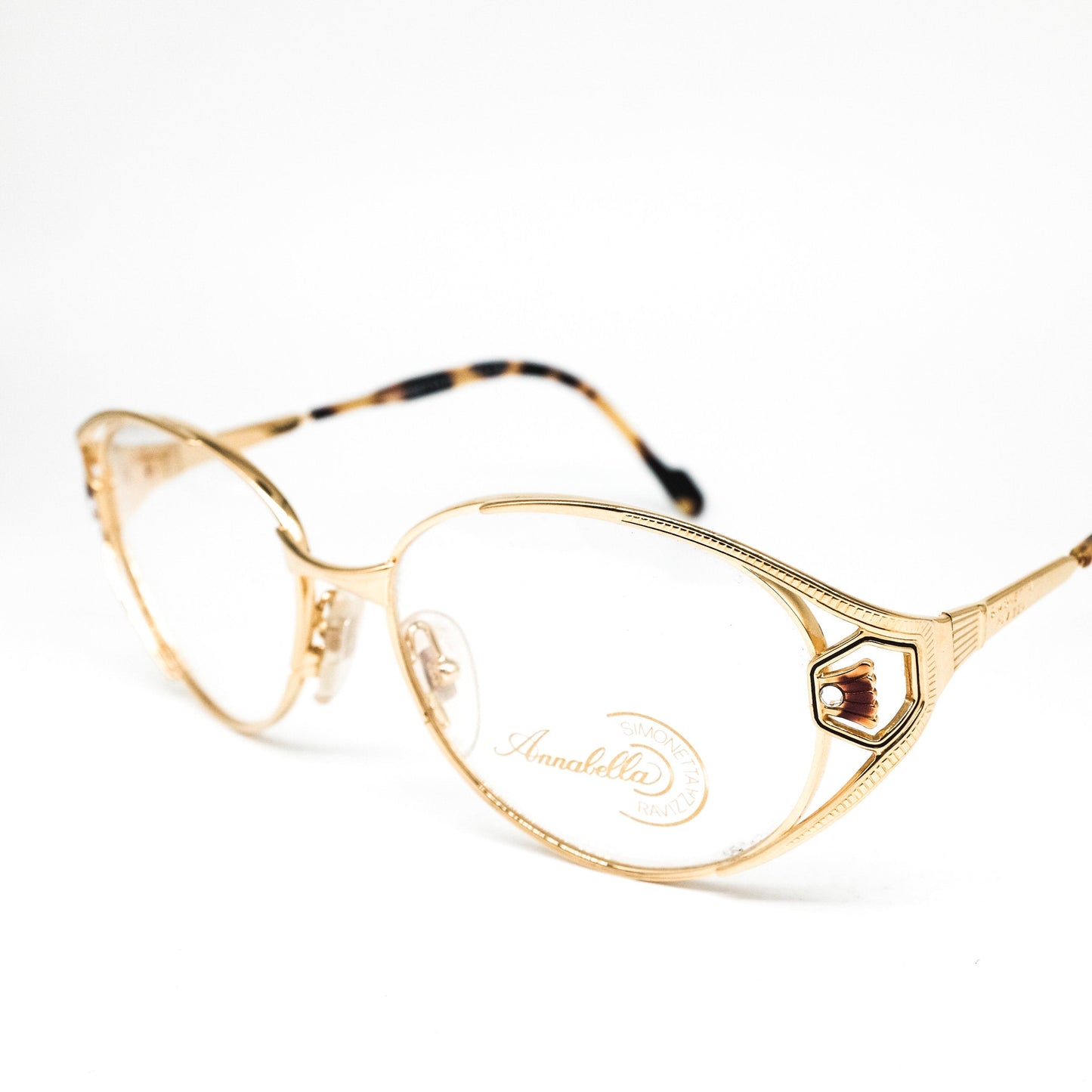 Annabella 1140 luxury golden oversized round oval eyeglasses frames with cut off details with rhinestones, NOs 80s