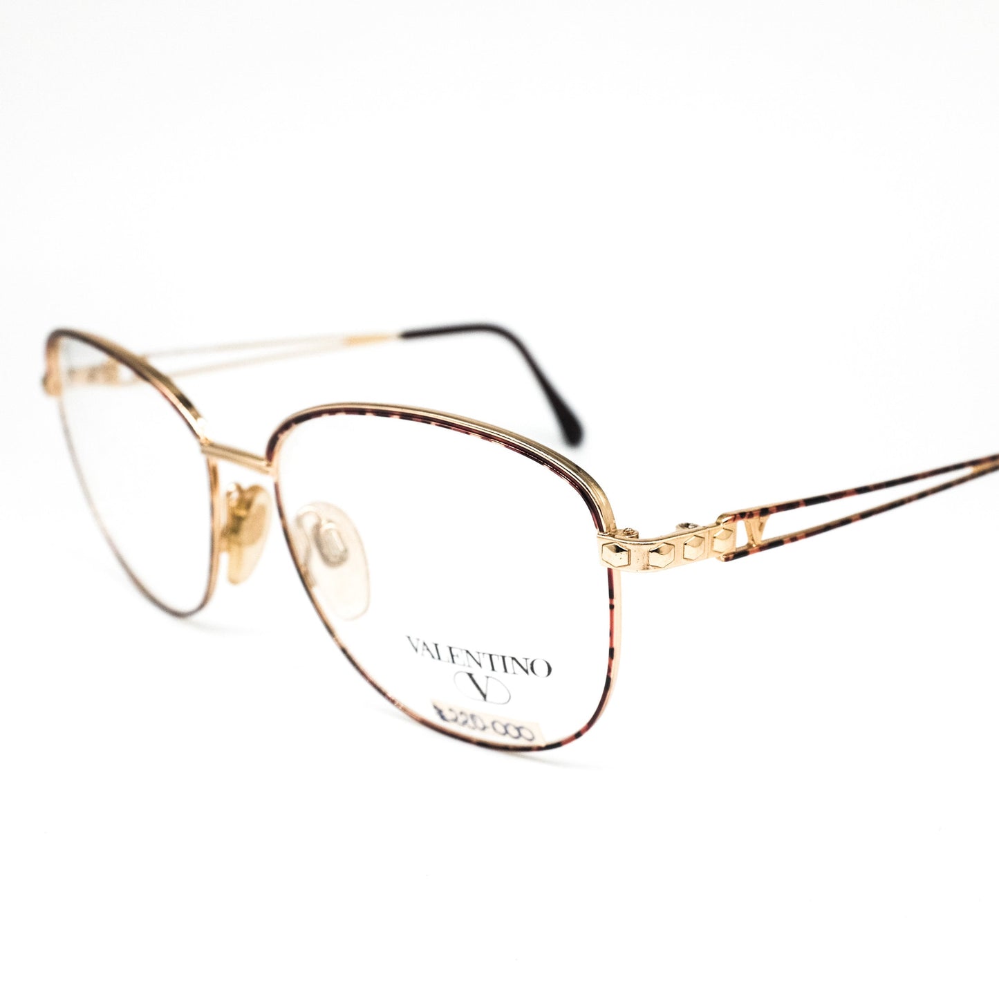 Valentino v420 vintage round square gold metallic eyeglasses frames with cut off temples, 1980s NOS Italy
