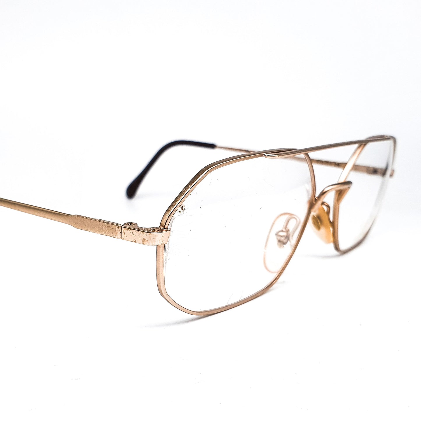 Taxi hexagonal gold metallic eyeglasses frames with double nose bridges made in italy, 1980s nos
