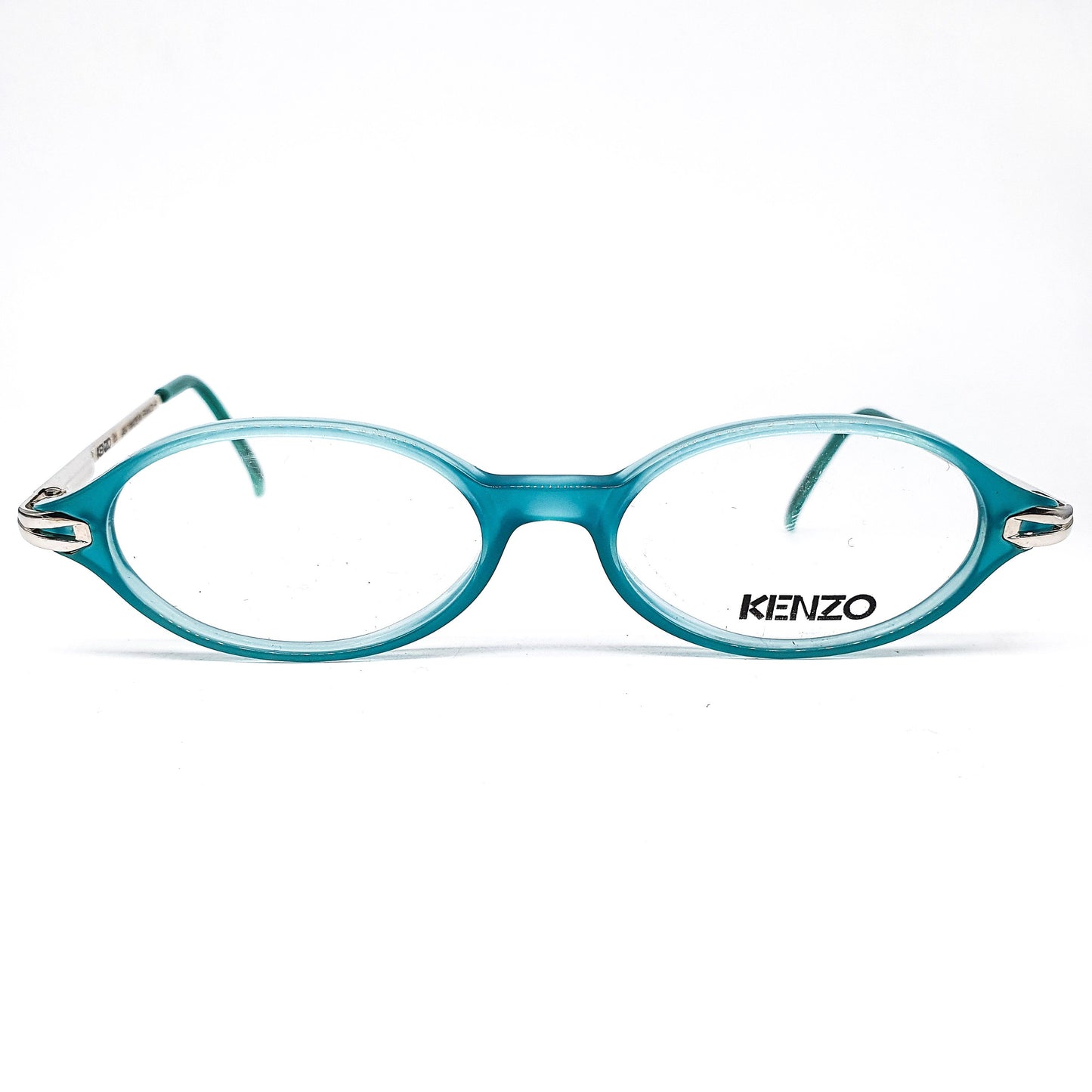 Kenzo k43s vintage classic oval cello tiffany blue and silver eyeglasses frames, 80s France