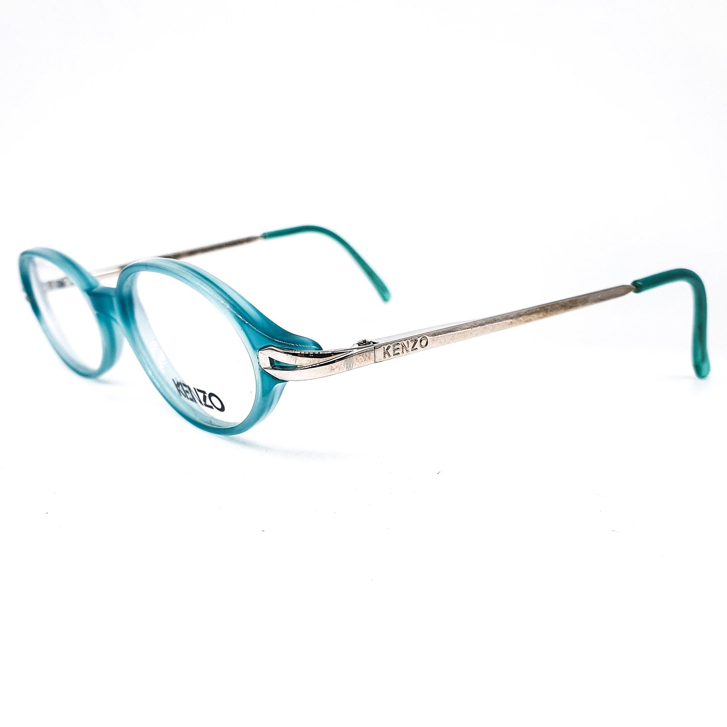 Kenzo k43s vintage classic oval cello tiffany blue and silver eyeglasses frames, 80s France