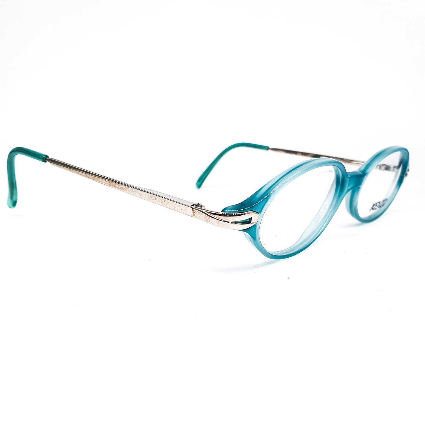 Kenzo k43s vintage classic oval cello tiffany blue and silver eyeglasses frames, 80s France