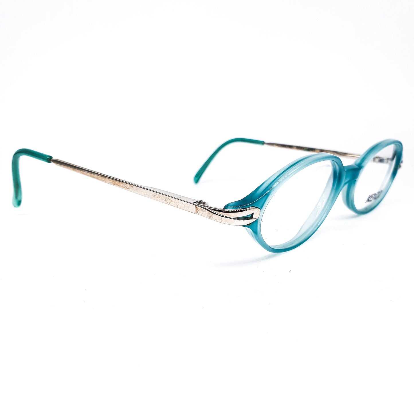 Kenzo k43s vintage classic oval cello tiffany blue and silver eyeglasses frames, 80s France