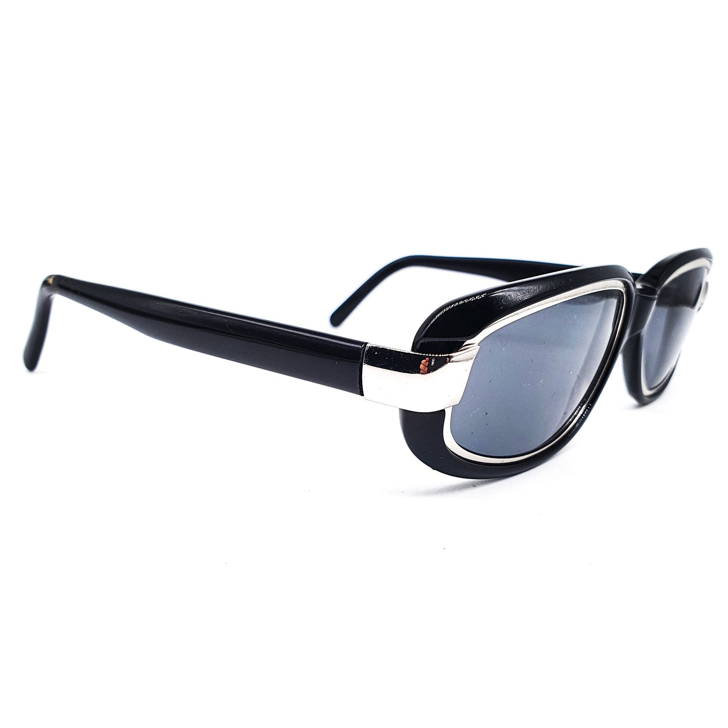 Lancome 3348 unusual square cello black silver sunglasses, 1980s NOS