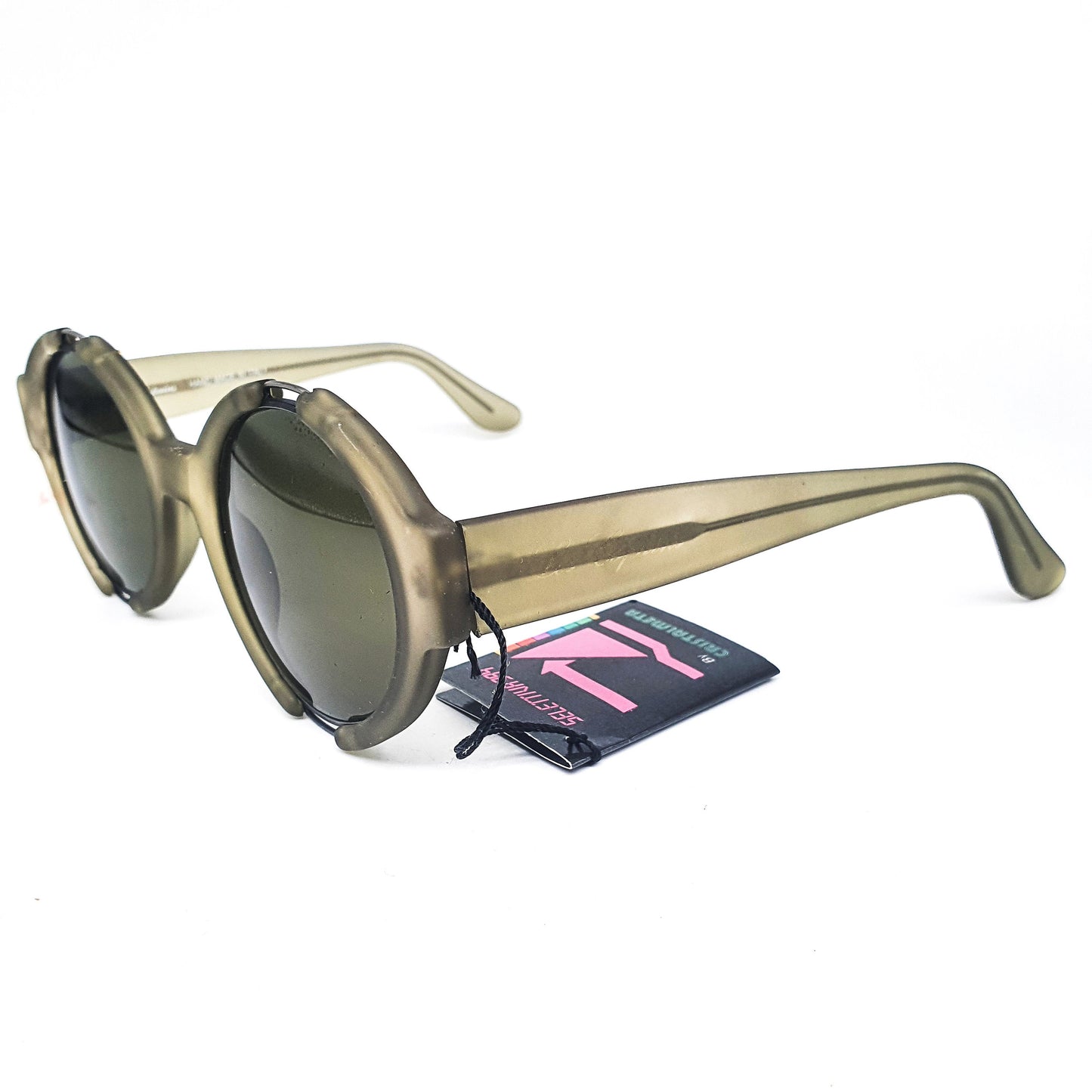 Les Copains steampunk round frost green cello sunglasses, 1980s NOS Italy