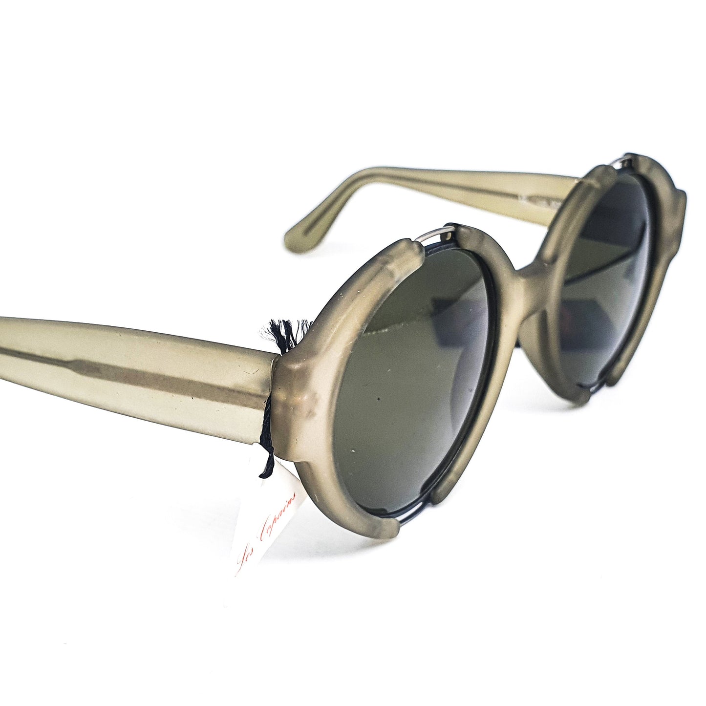Les Copains steampunk round frost green cello sunglasses, 1980s NOS Italy
