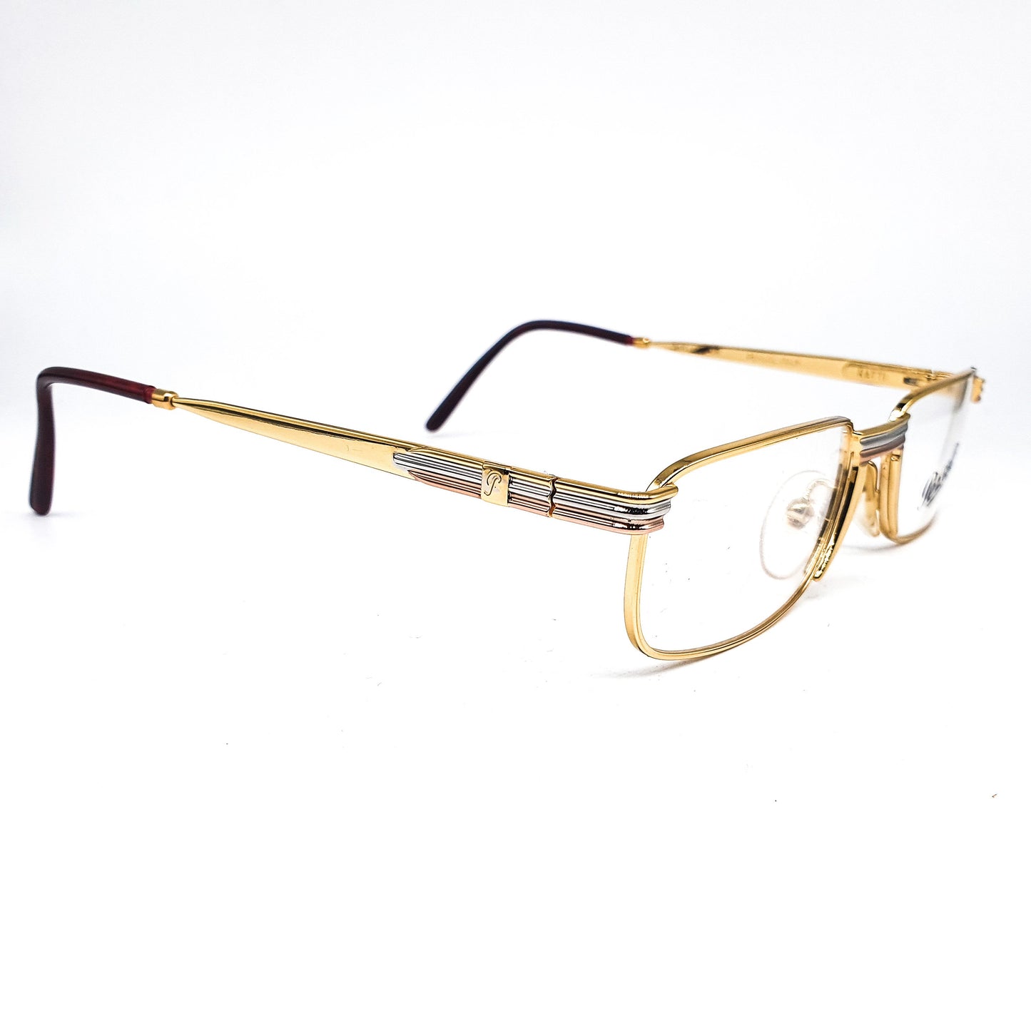 Persol Ratti Landor golden metallic square eyeglasses frames hand made in Italy with special nose bridge and hinges, 1980s NOS