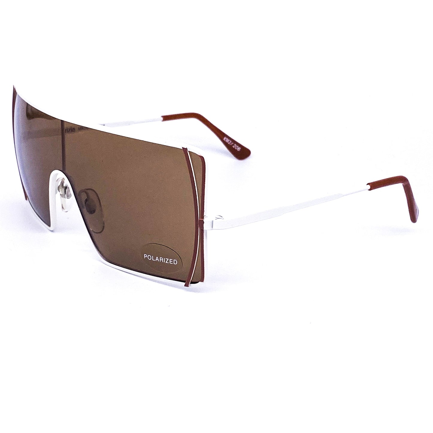 Krizia modernist brown/white metal framed shield wrapping sunglasses with vertical line on the nose bridge area, 1980s NOS made in Italy