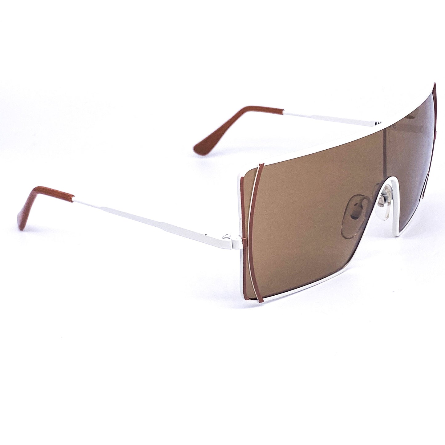 Krizia modernist brown/white metal framed shield wrapping sunglasses with vertical line on the nose bridge area, 1980s NOS made in Italy