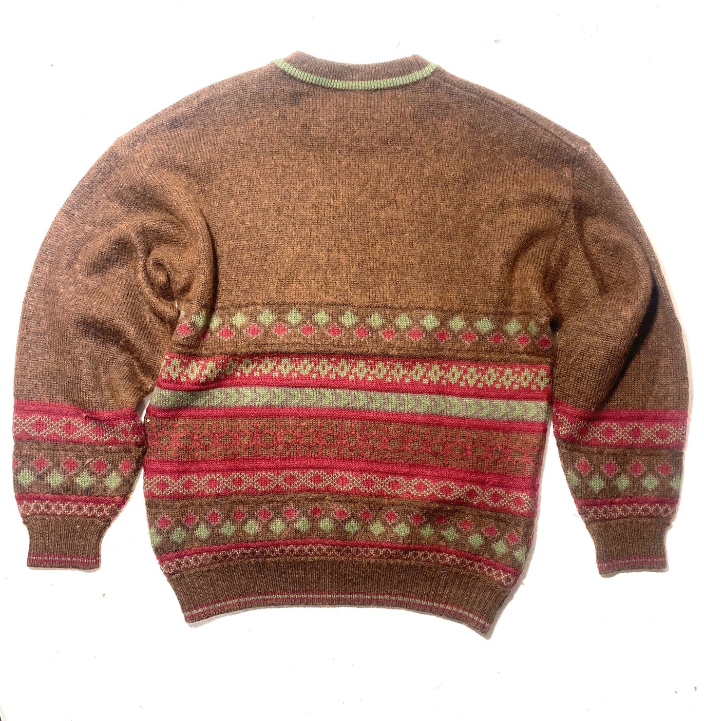 Lacoste vintage brown / burgundy geometrical motif mohair / wool pullover, mint condition.