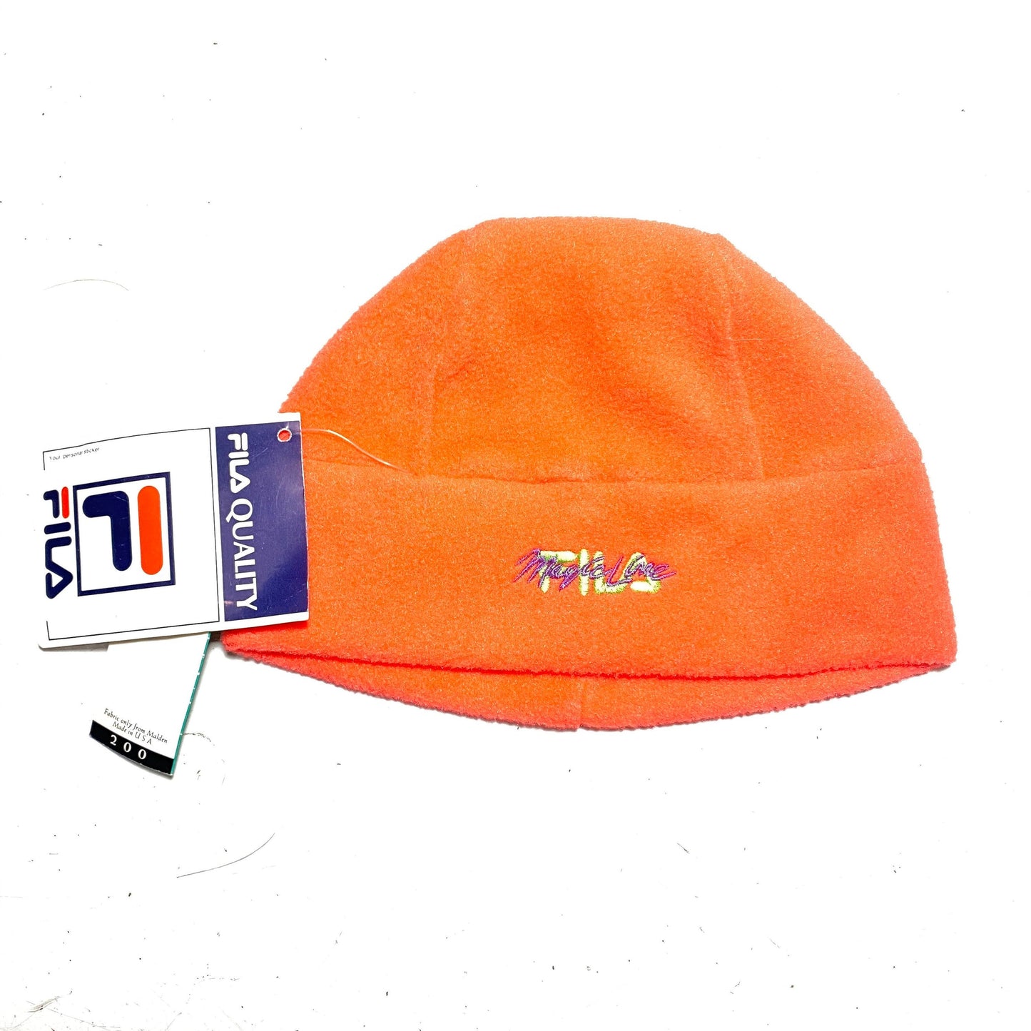 Fila 90s NON neon orange fleece beanie hat for skying, mint condition