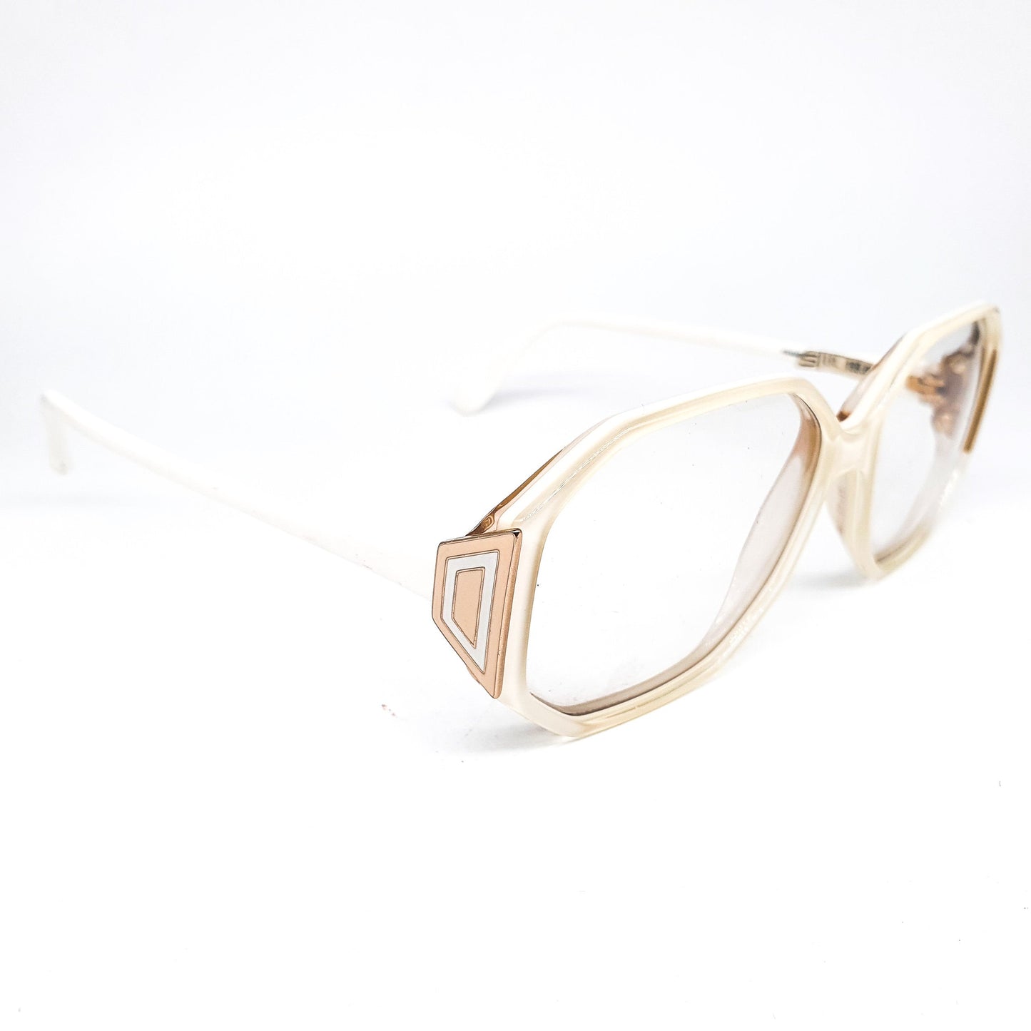 Silhouette M1179 vintage hexagonal white acetate eyeglasses frames with gold/silver geometrical hinges, 1990s NOS Austria
