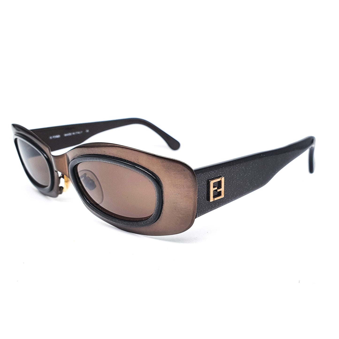 Fendi SL 7135 oval square bronze sunglasses with thick metal plated rim, NOs 90s, mint