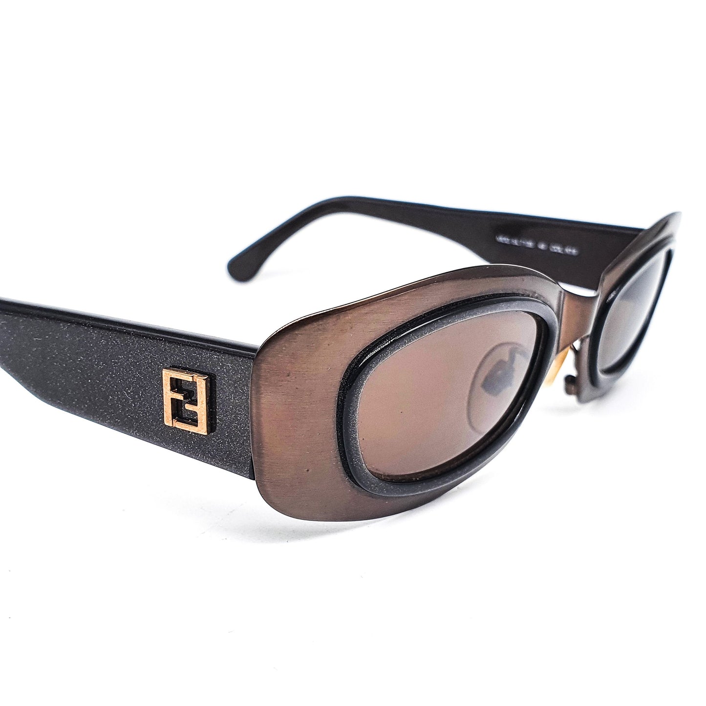 Fendi SL 7135 oval square bronze sunglasses with thick metal plated rim, NOs 90s, mint