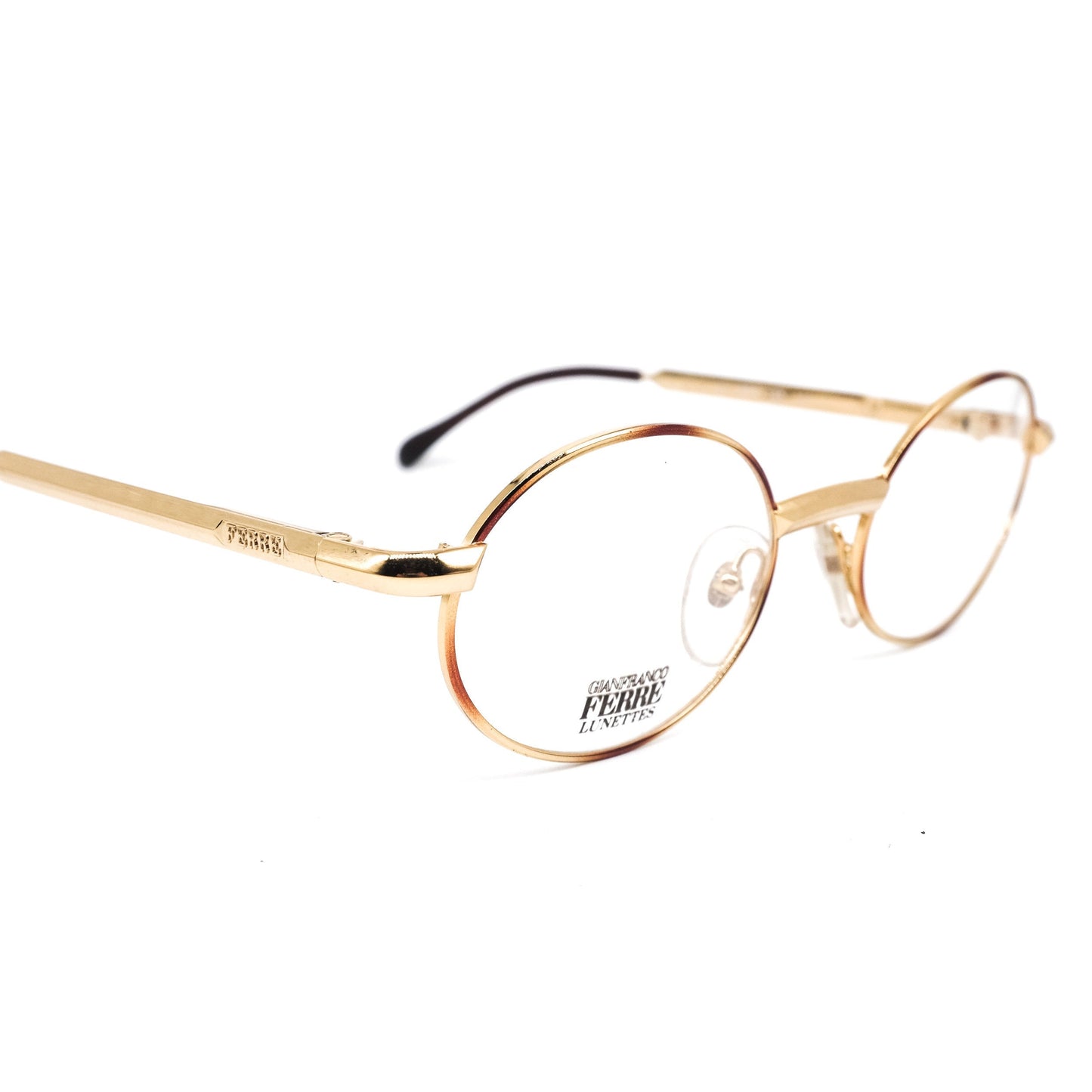 Gianfranco Ferre GFF 145 classic golden metallic oval eyeglasses, 1980s NOS Italy