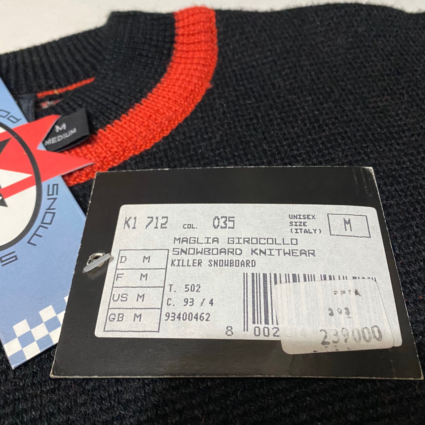 Killer Loop nos hip oversize fit black sweater with white/red Navajo/ geometrical motifs, 90s NWT