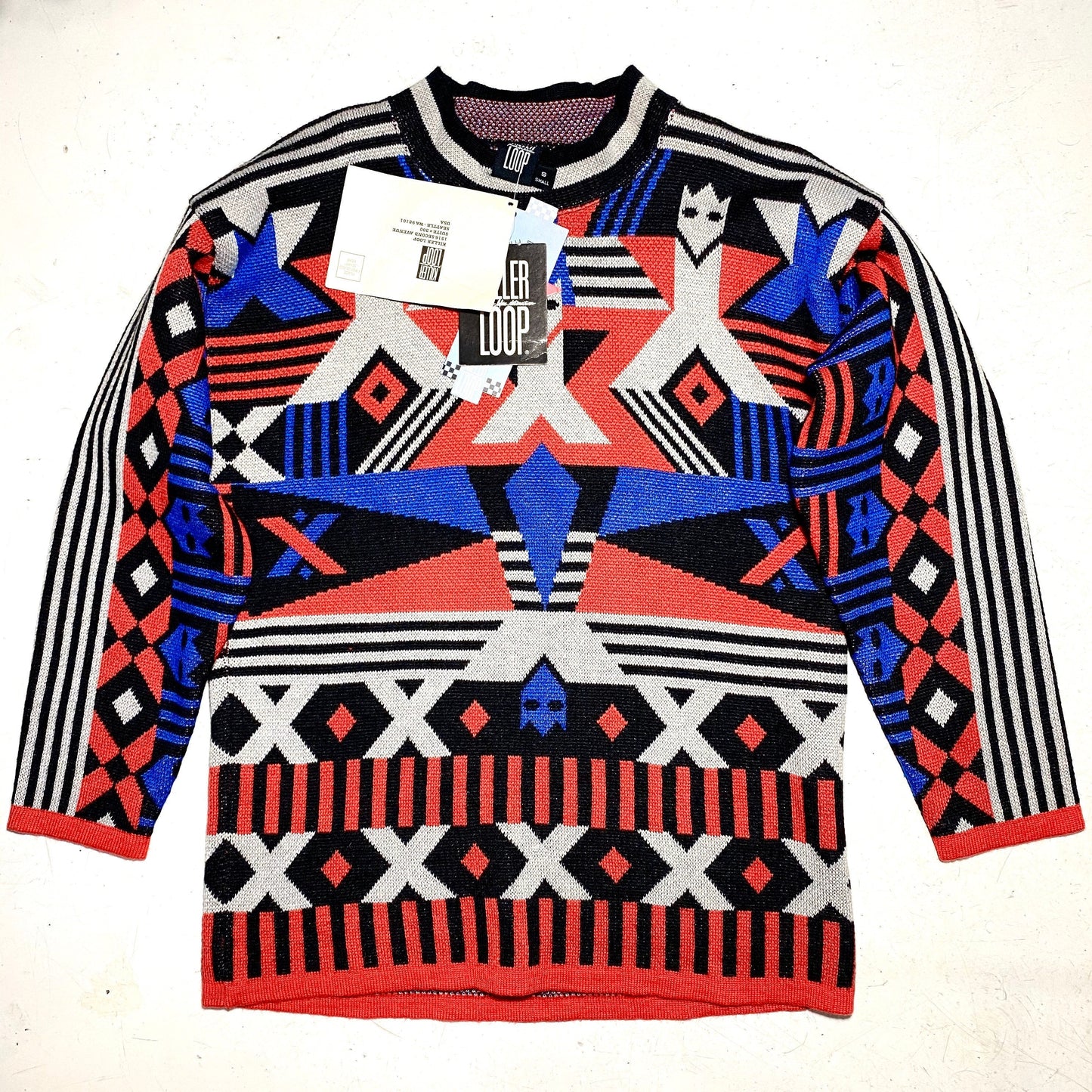 Killer Loop coolest geometrical futuristic tribal / Navajo allover snowboard over fit jumper, new with tags