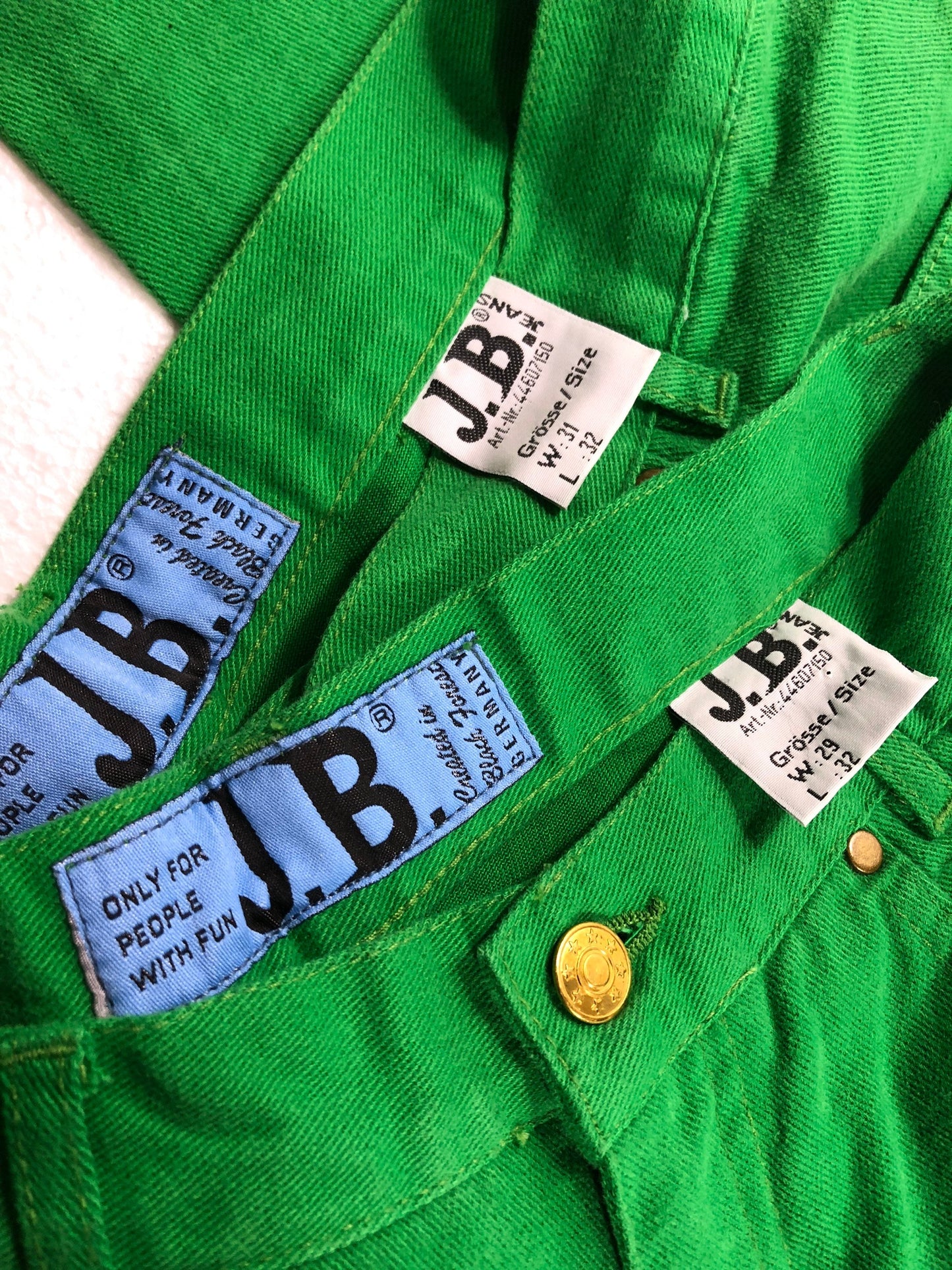 J.B crazy 3 in 1 green jeans / shorts with golden zippers, NOS 80s 2 sizes available