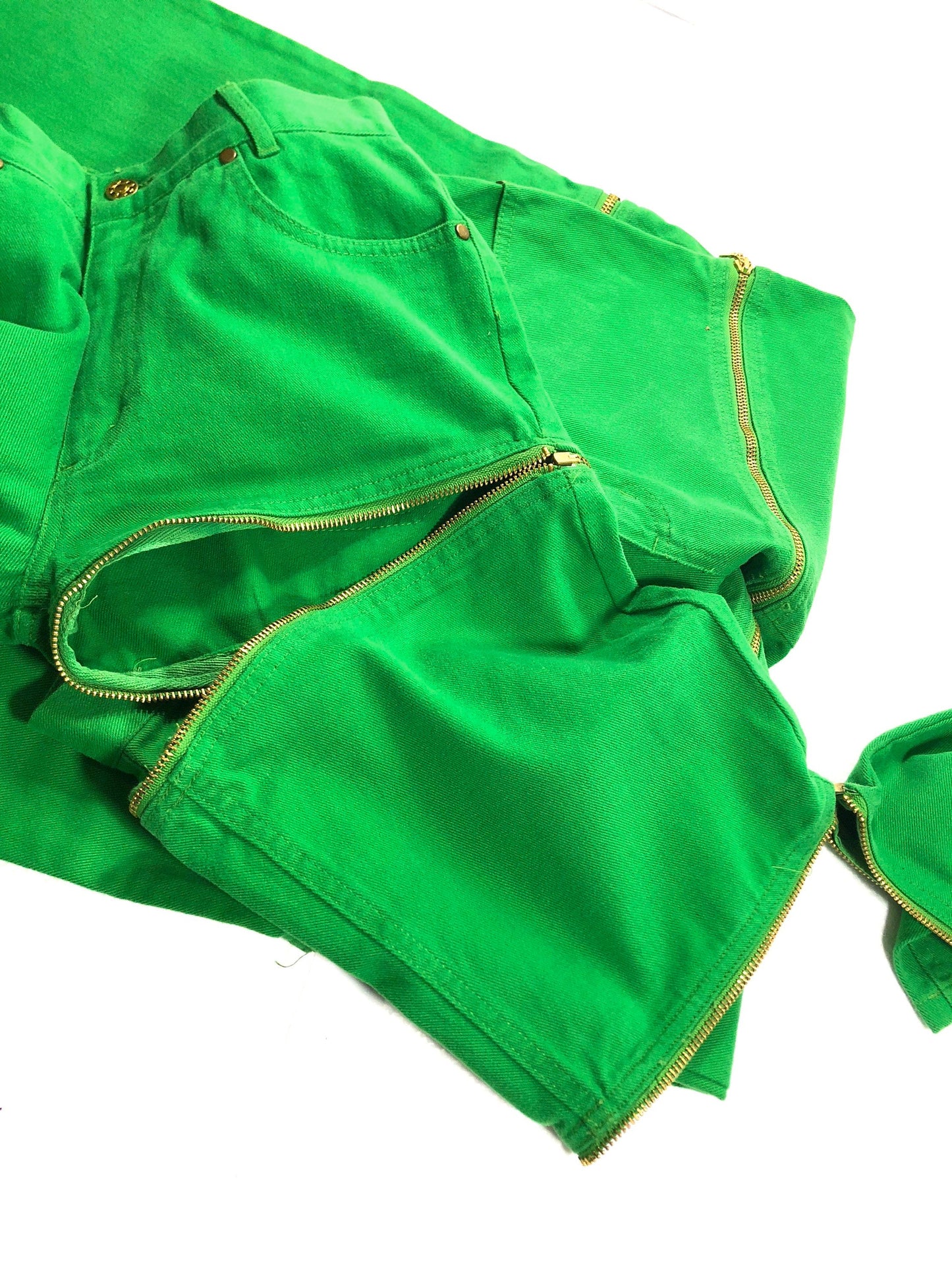 J.B crazy 3 in 1 green jeans / shorts with golden zippers, NOS 80s 2 sizes available