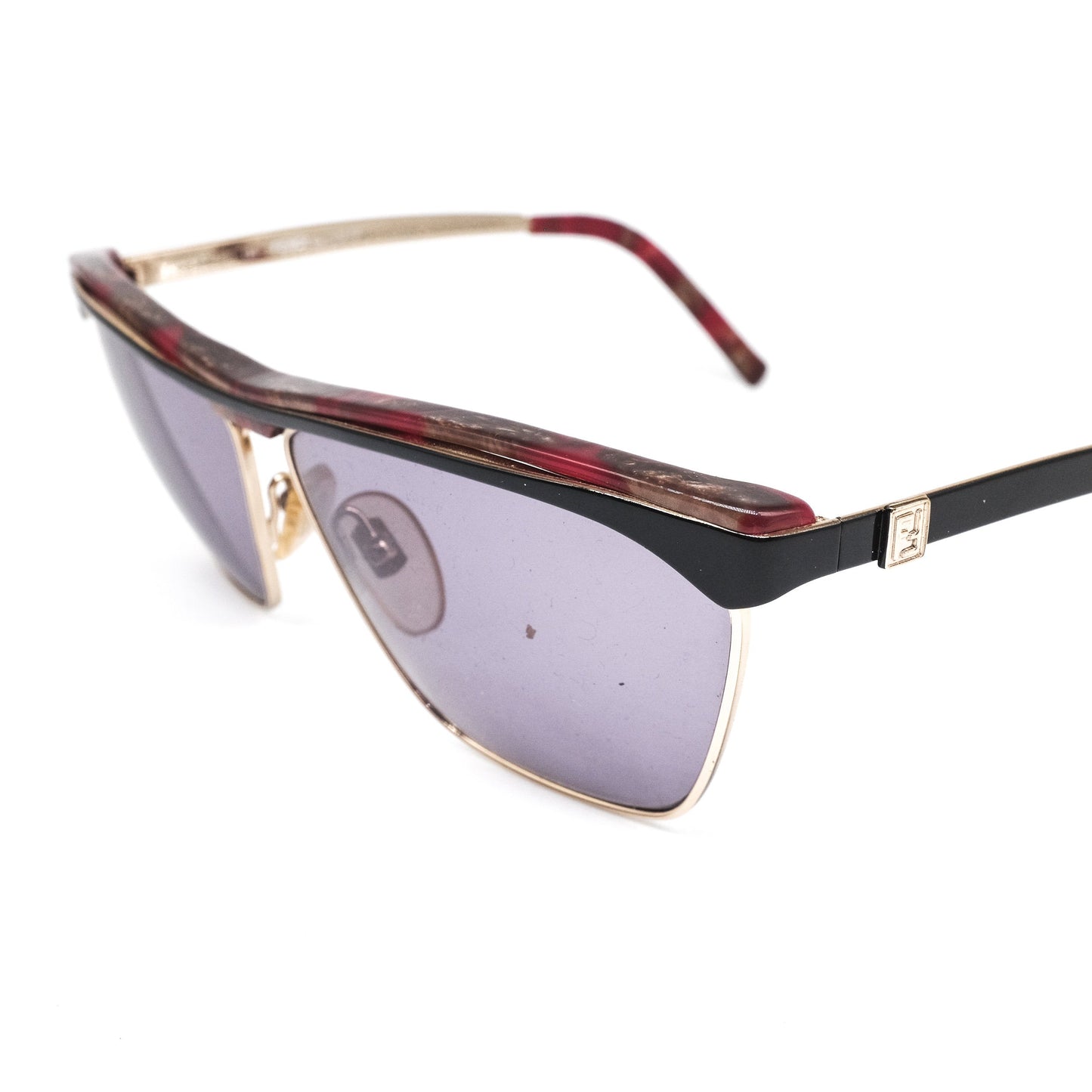 Fendi by Lozza trapezoid sunglasses with satin gold rim and multicolour browline detail made in italy NOs 90s, mint