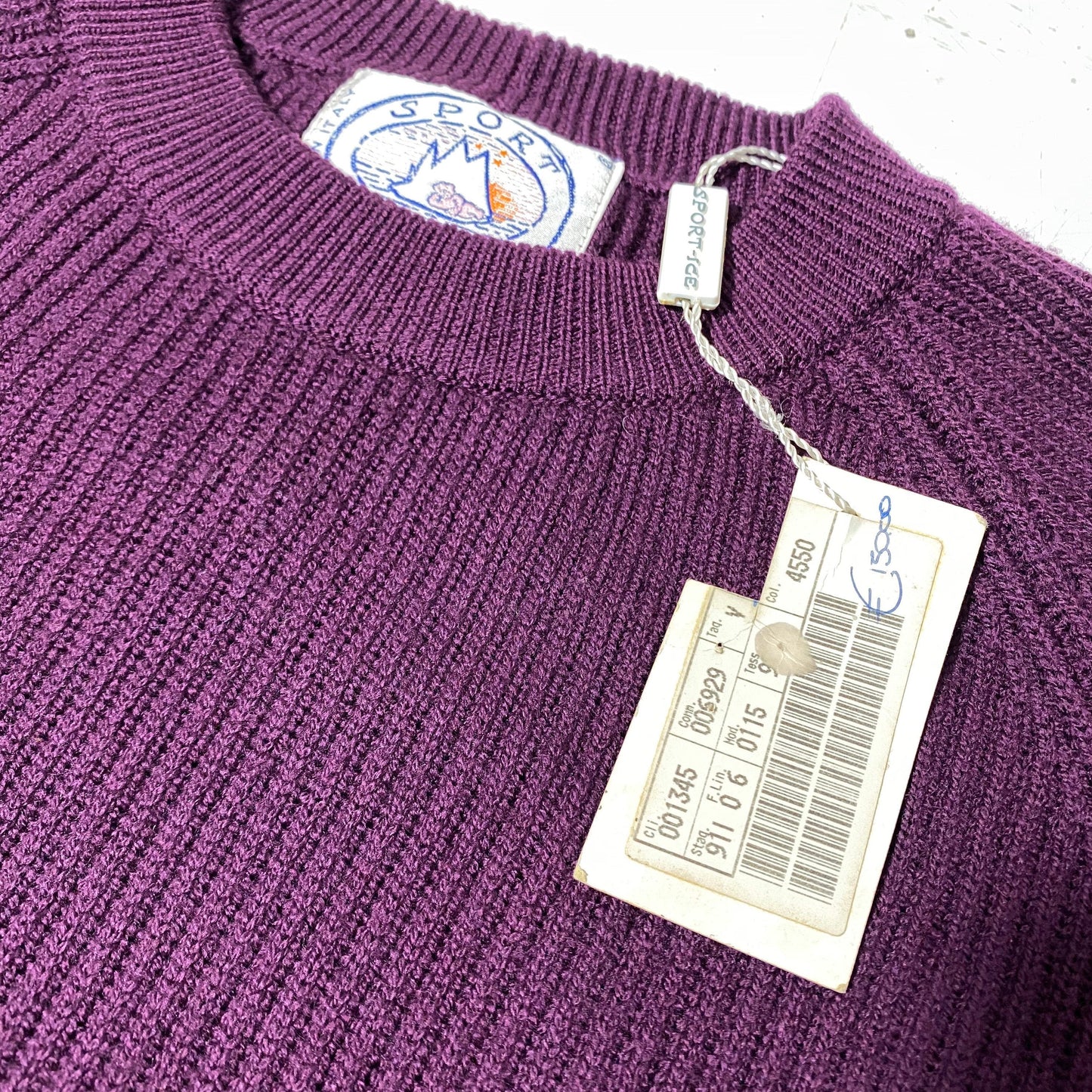 Iceberg NOS pure new wool purple sweater with bear playing golf embroidered, 90s NWT