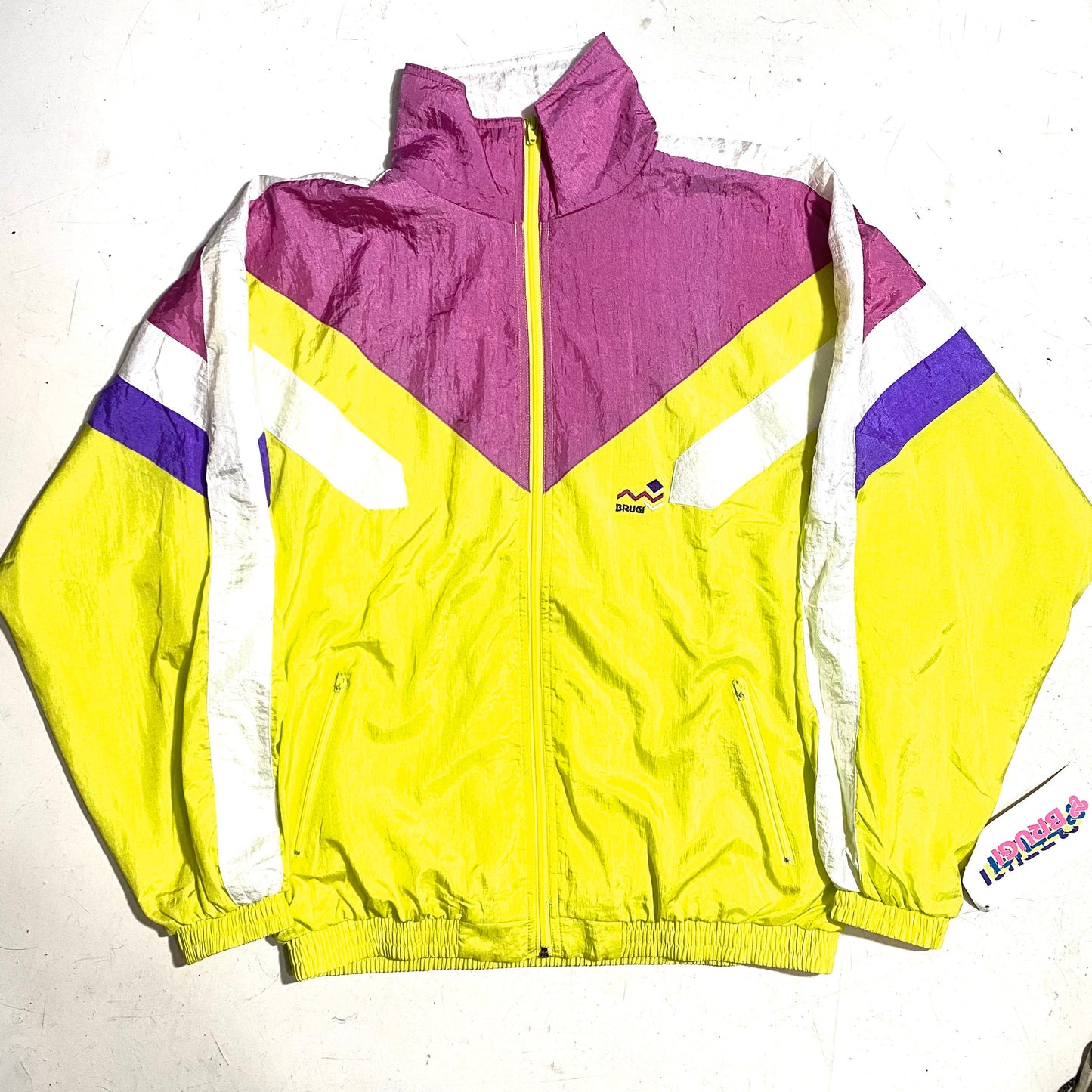 Brugi 90s neon yellow /fucsia festival windbreaker jacket, made in Italy 90s NOS with tags