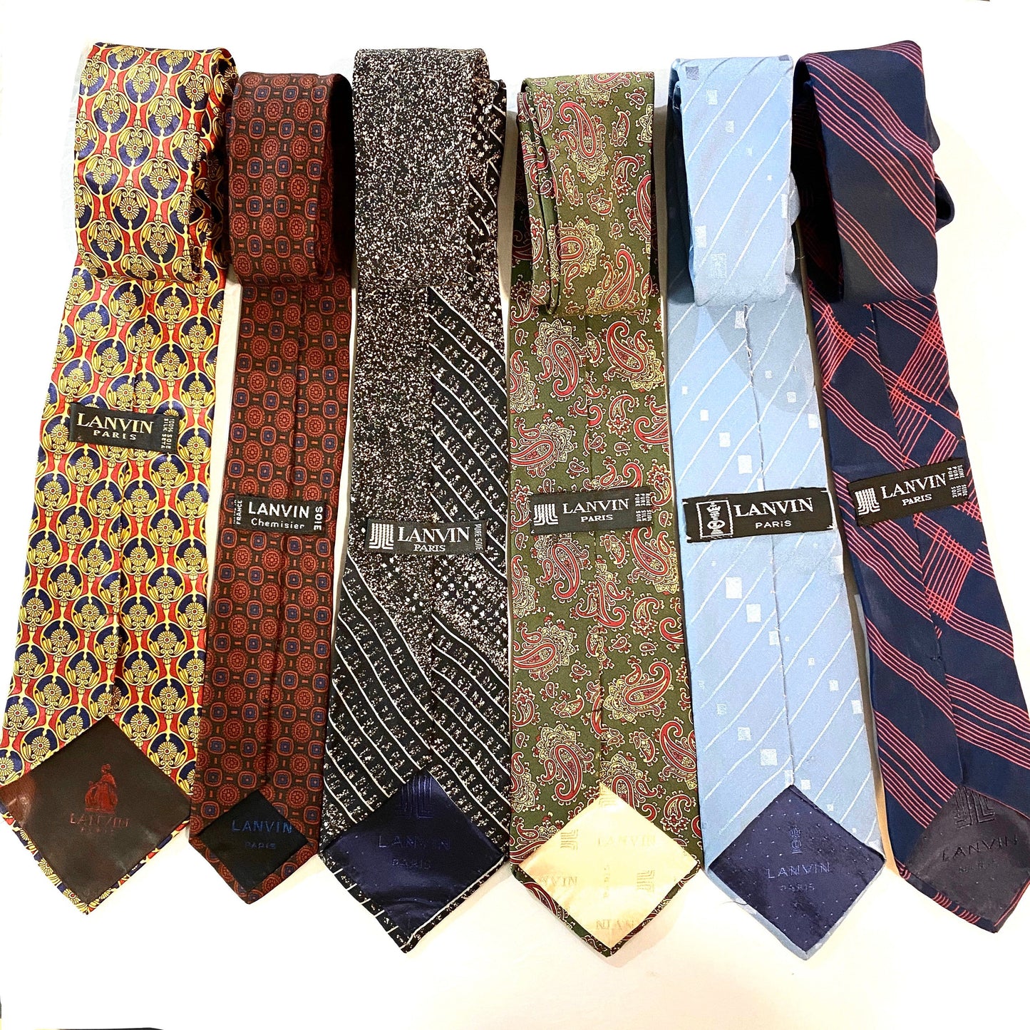 Lanvin Paris vintage pure silk ties made in Italy, 70s /90s mint condition