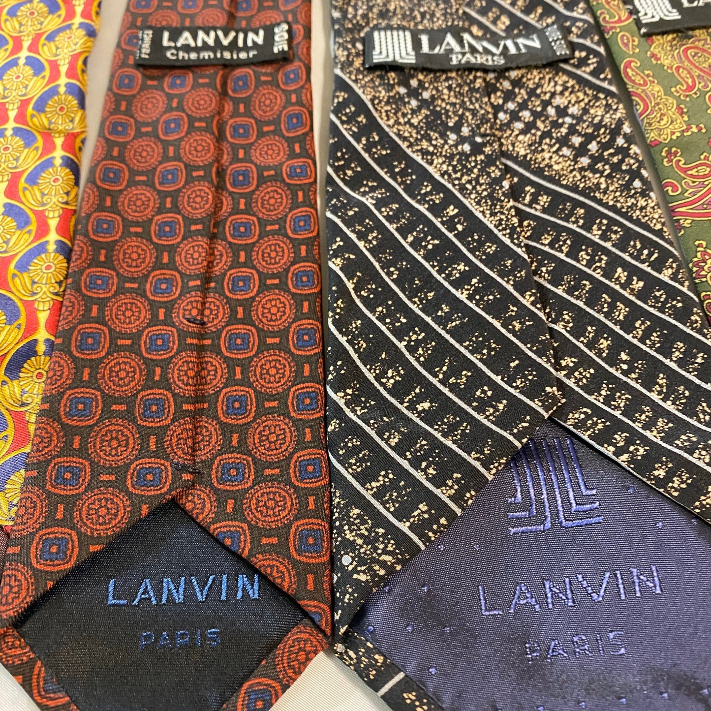 Lanvin Paris vintage pure silk ties made in Italy, 70s /90s mint condition