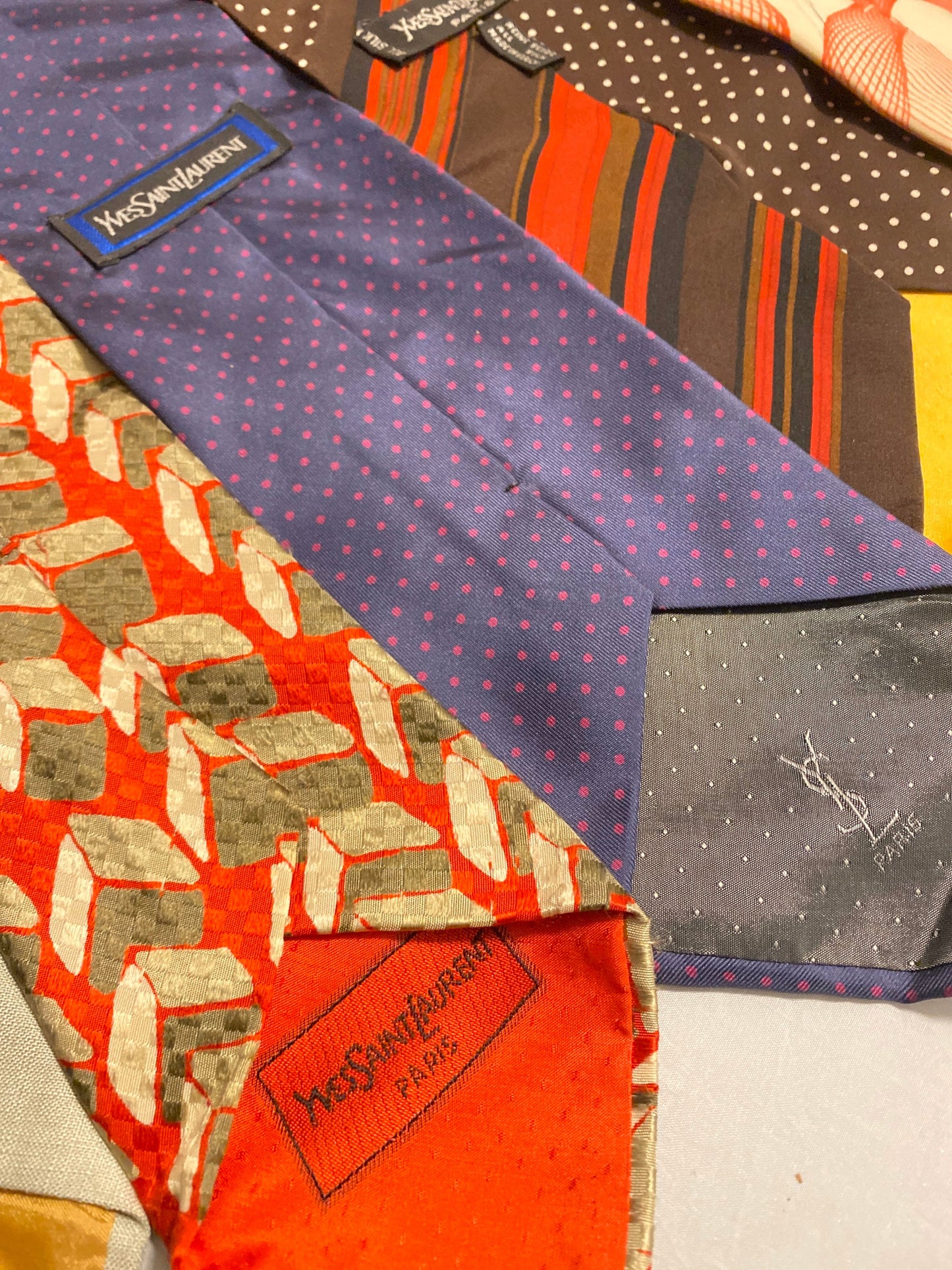 YSL Saint Laurent vintage silk ties made in Italy, 1970s / 80s /90s mint