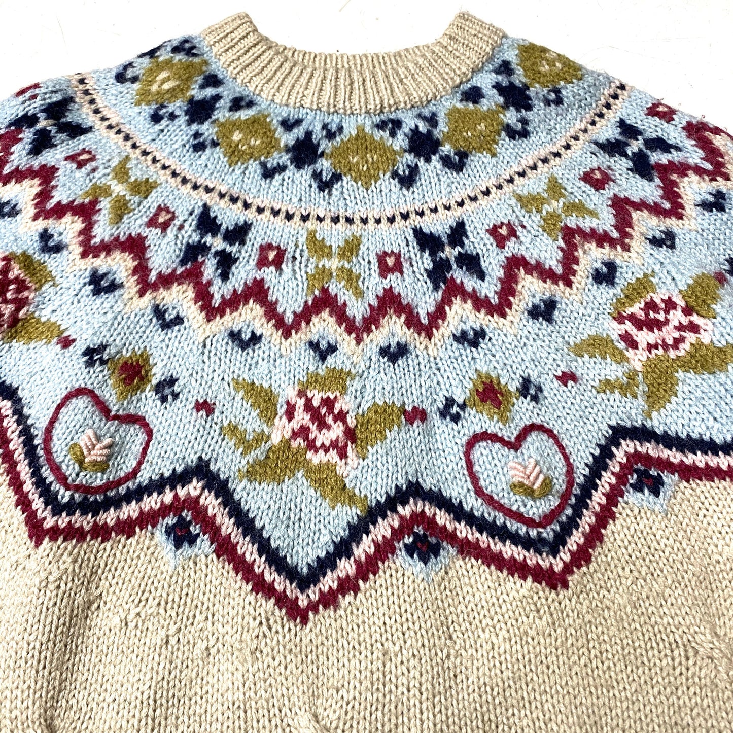 Just for Fun Norwegian style hand knitted jumper in pure new wool, 80s mint condition