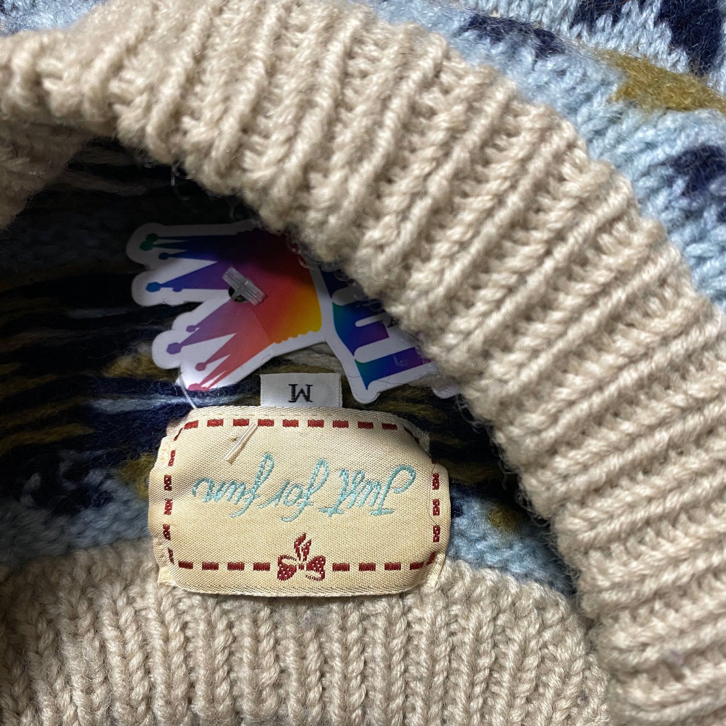 Just for Fun Norwegian style hand knitted jumper in pure new wool, 80s mint condition