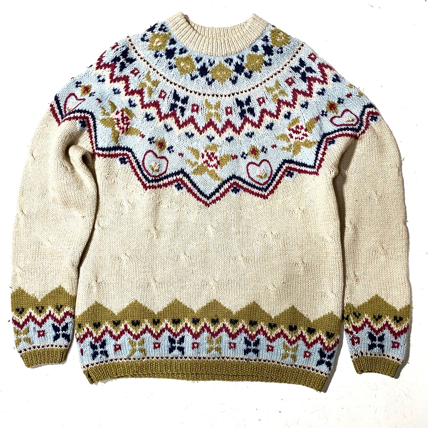Just for Fun Norwegian style hand knitted jumper in pure new wool, 80s mint condition