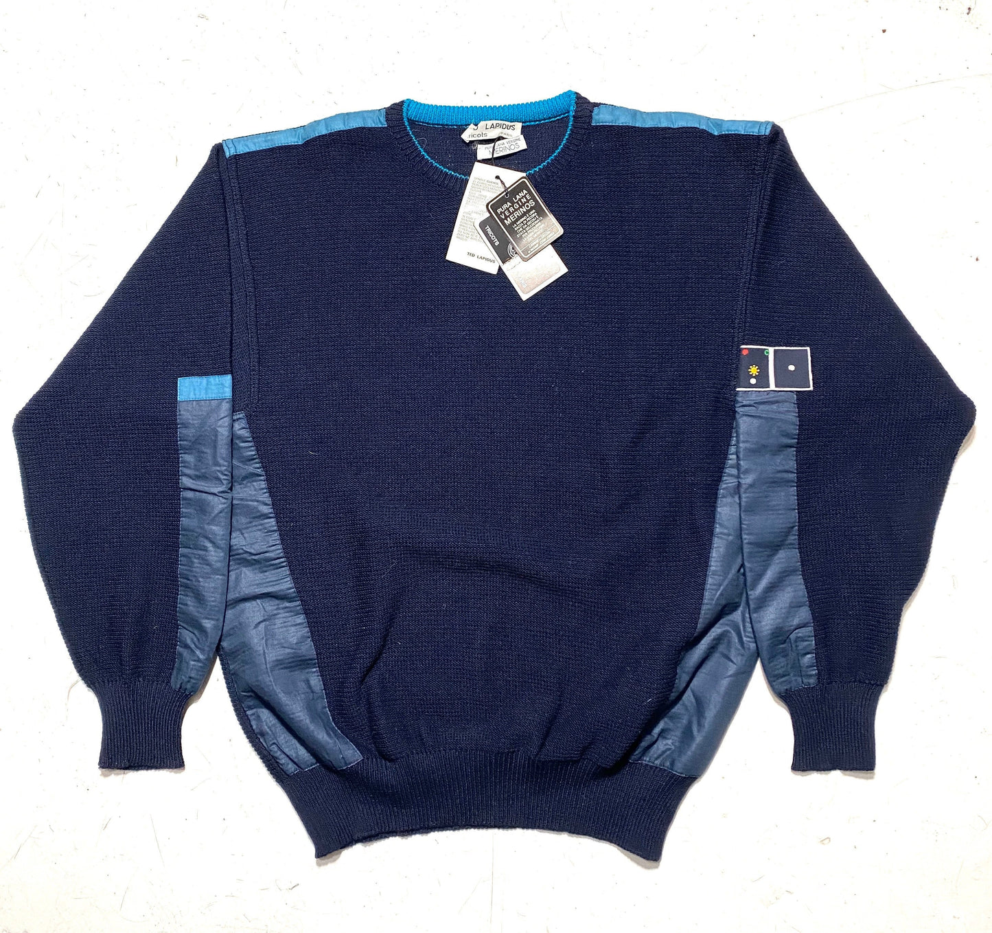 Ted Lapidus vintage 80s navy pure new wool sailor jumper, 80s new with tags sz 50