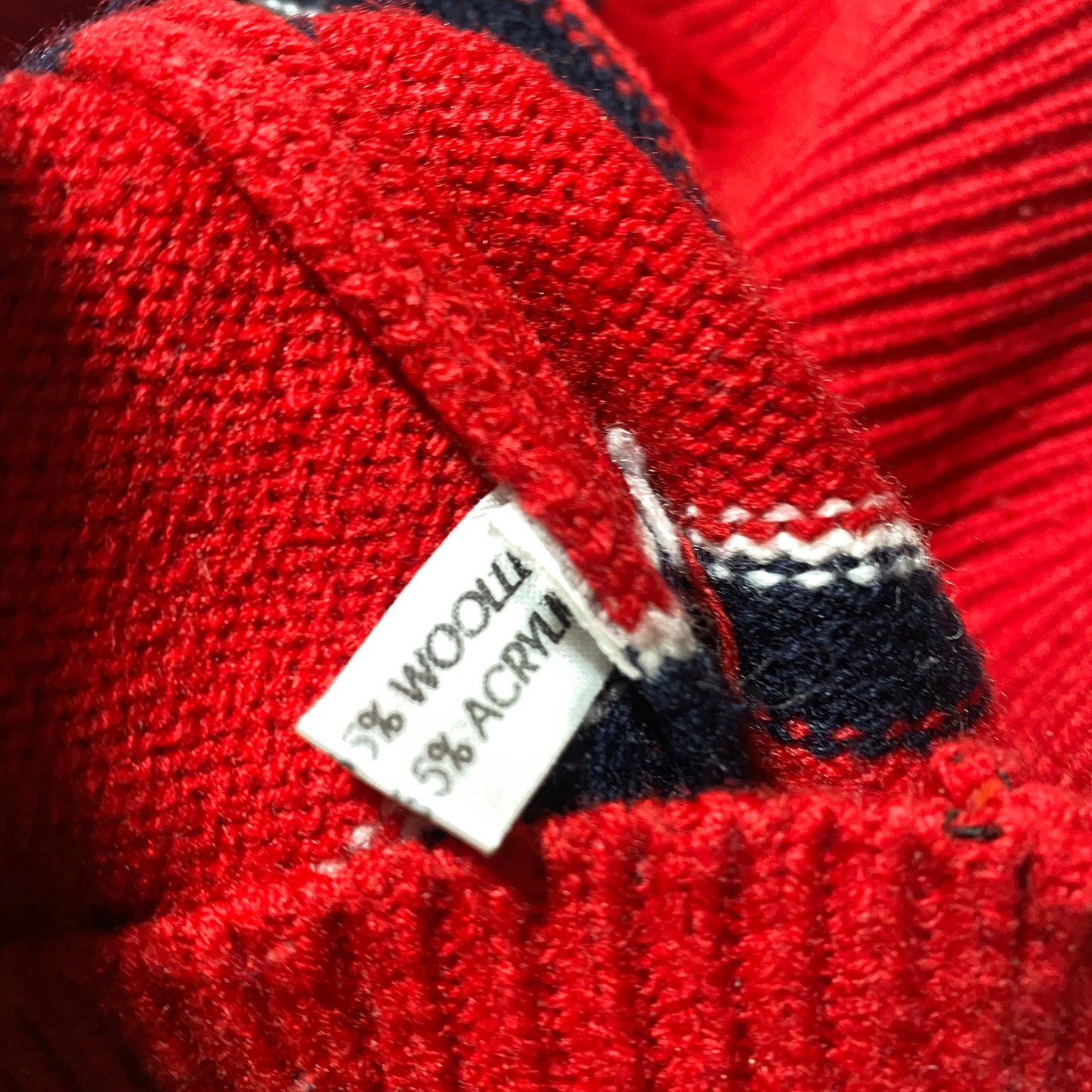 Lacoste red / navy/ white horizontal striped mariner style pullover with zip up collar, 80s France mint