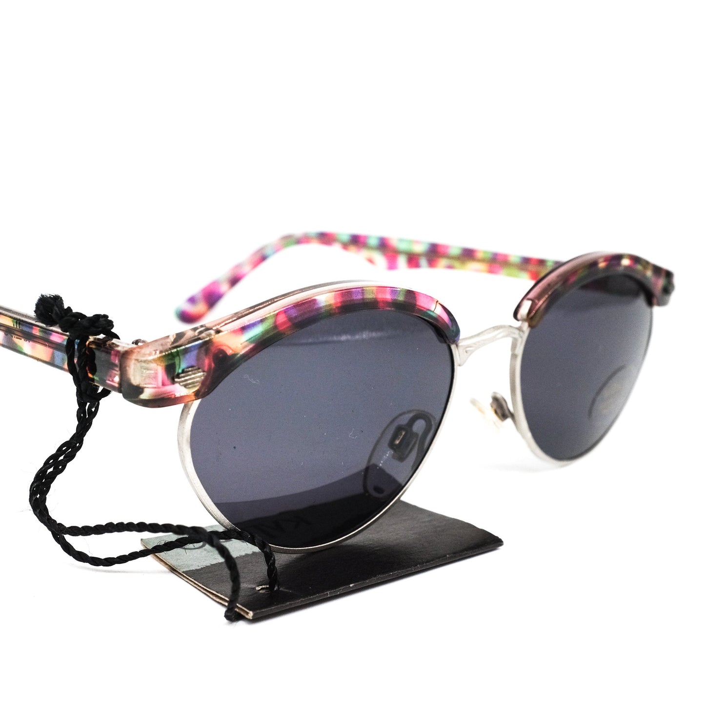Kaleido 6423-88 vintage oval clubmaster sunglasses with multicoloured browline and temples and silver metal details, 1980s NOS