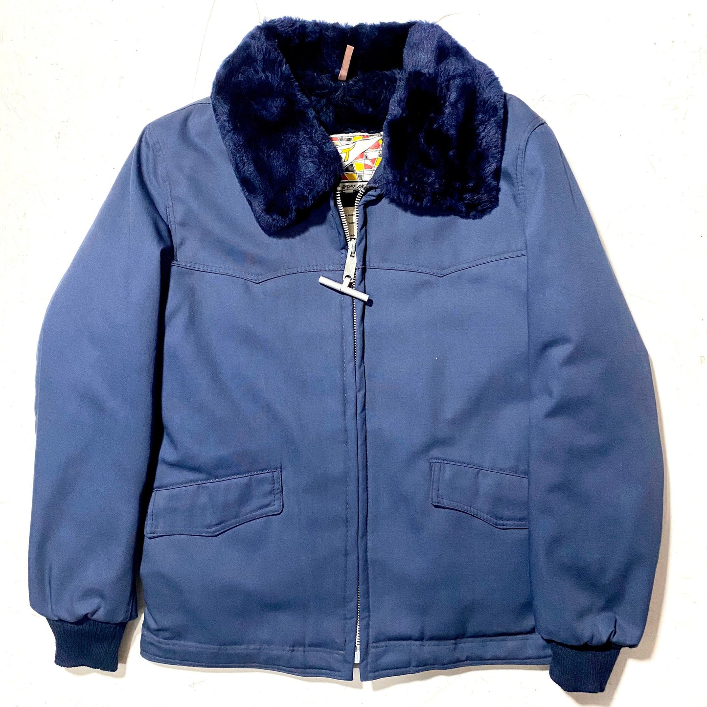NAT Sports & Work 1970s NOS blue hunter / cop style jacket with navy faux fur lining, mint condition