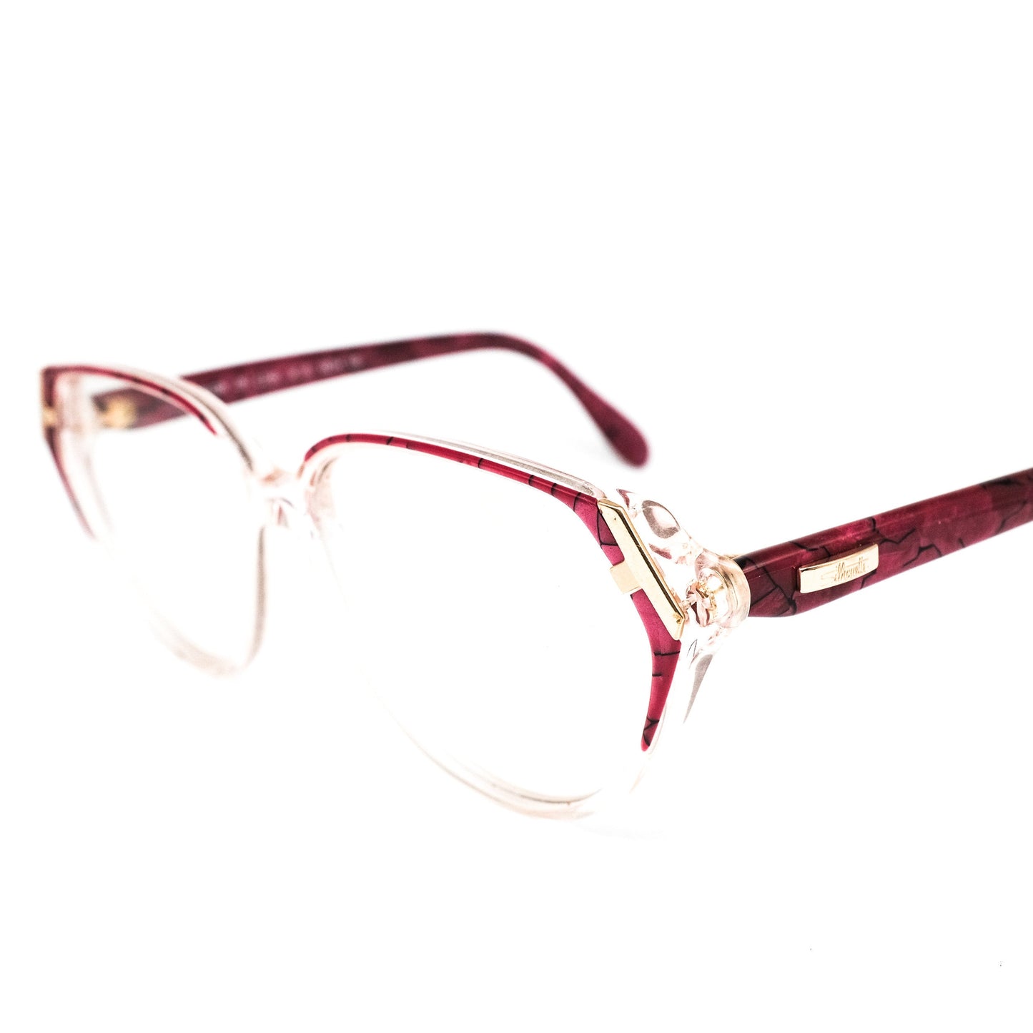 Silhouette M1324 vintage teardrop clear and red acetate eyeglasses frames with gold details, 1990s NOS Austria