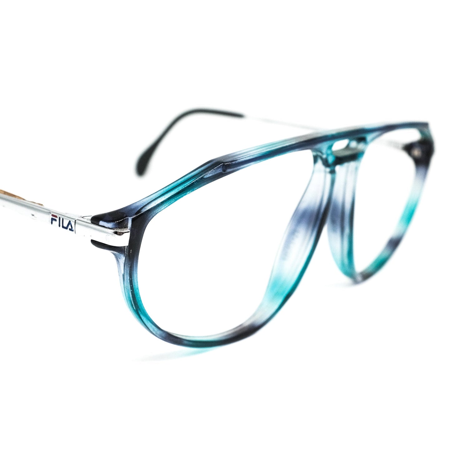 Fila 6619 special blue tortoise cello aviator eyeglasses frames with silver cable temples 1980's NOS Italy