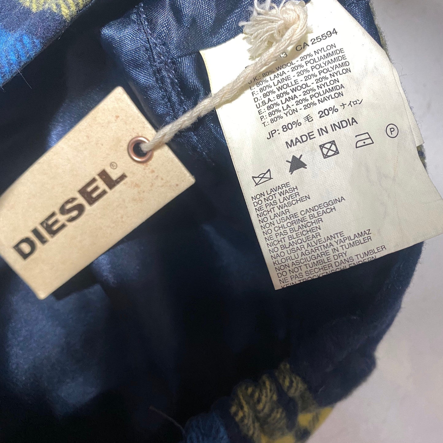 Diesel military style yellow/blue plaid wool beret / hat made in Italy, 90s NOS, 2 available