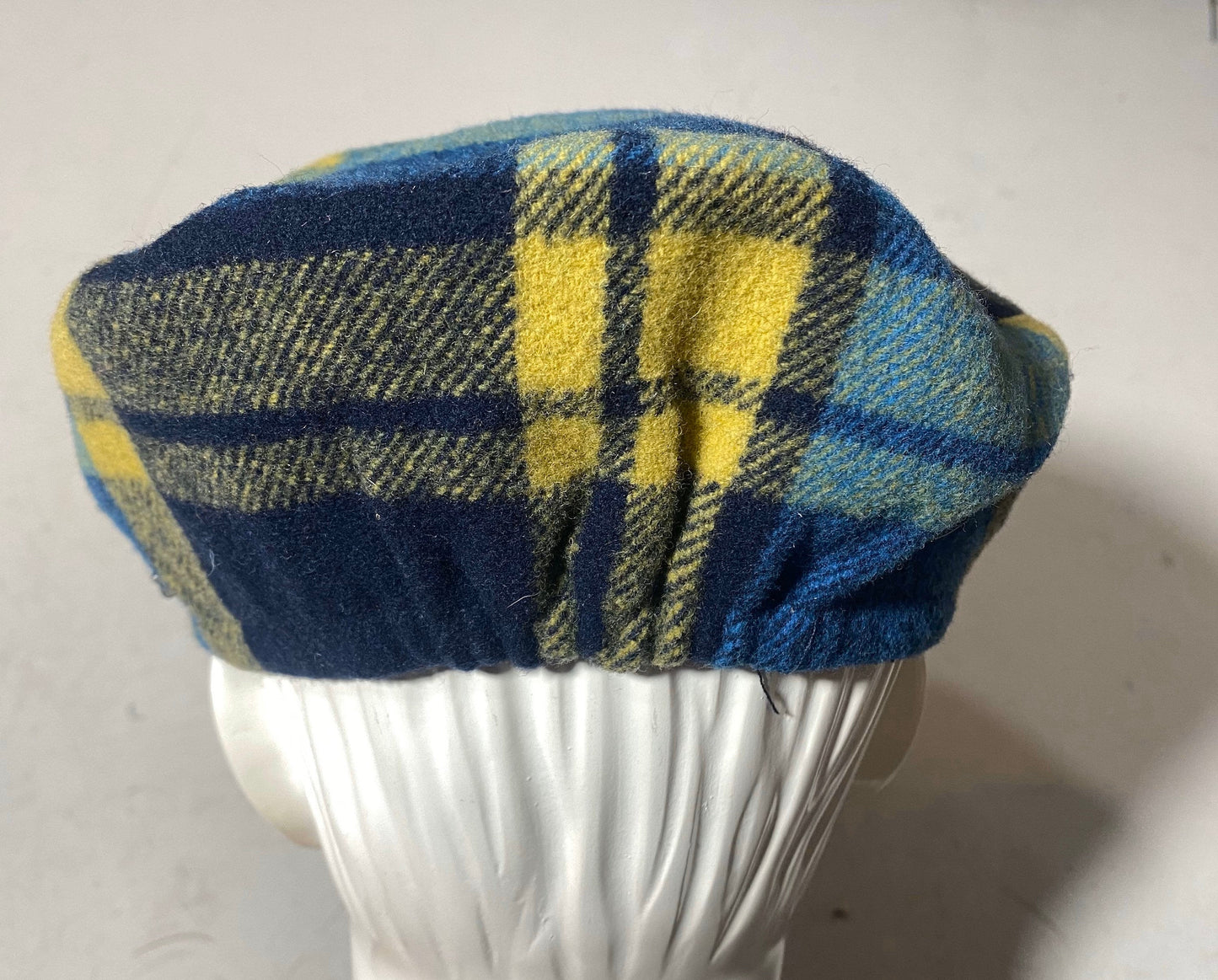 Diesel military style yellow/blue plaid wool beret / hat made in Italy, 90s NOS, 2 available