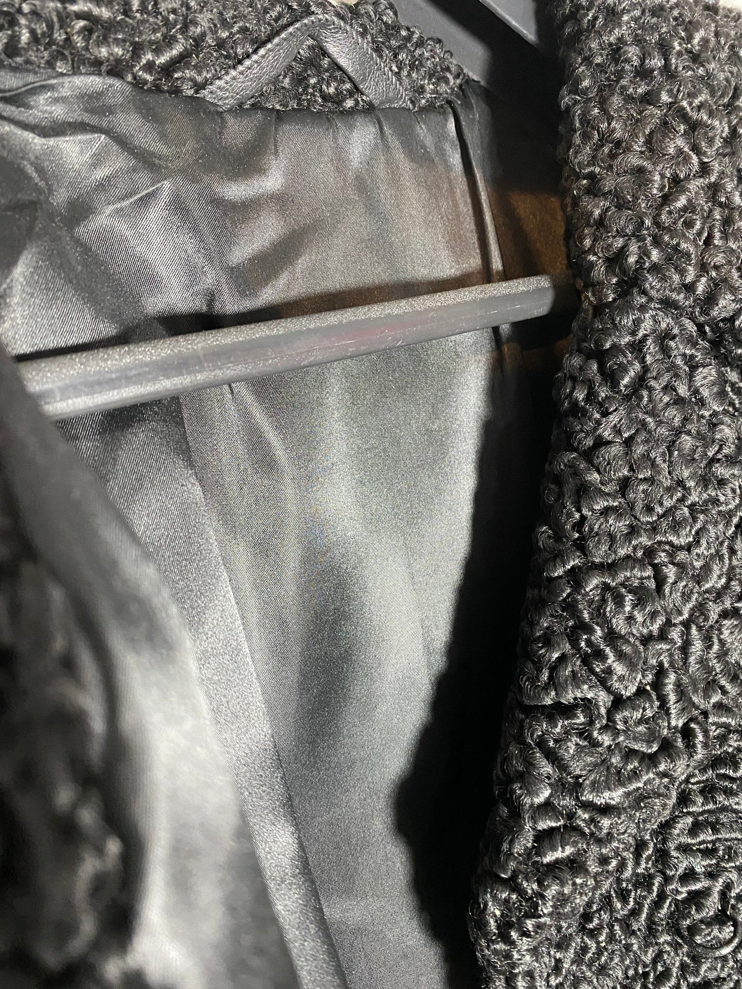 1960s Black astrakan coat made in Italy, finest quality artisanal make, beautiful minimal cut still in fashion.