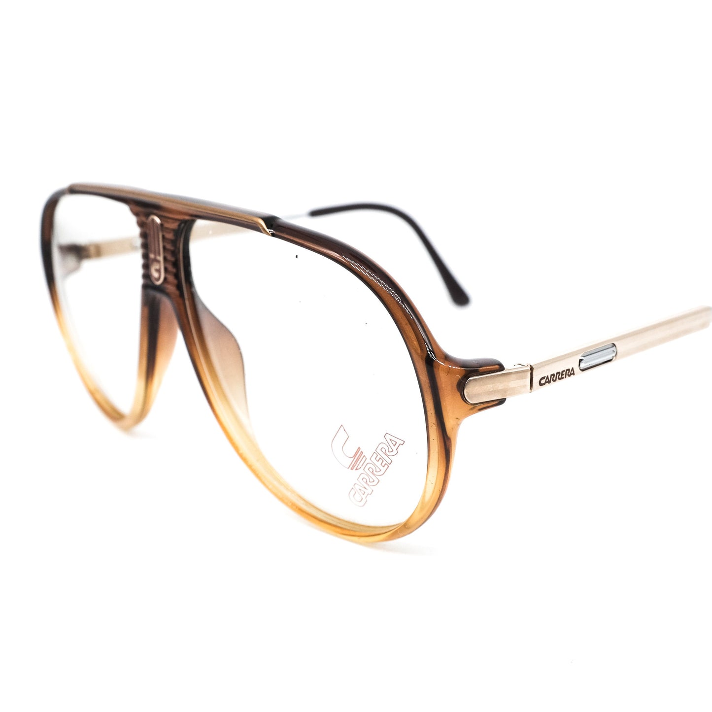 Carrera 5315 brown honey acetate aviator eyeglasses frames with golden metallic metal temples, Austria 80s NOS