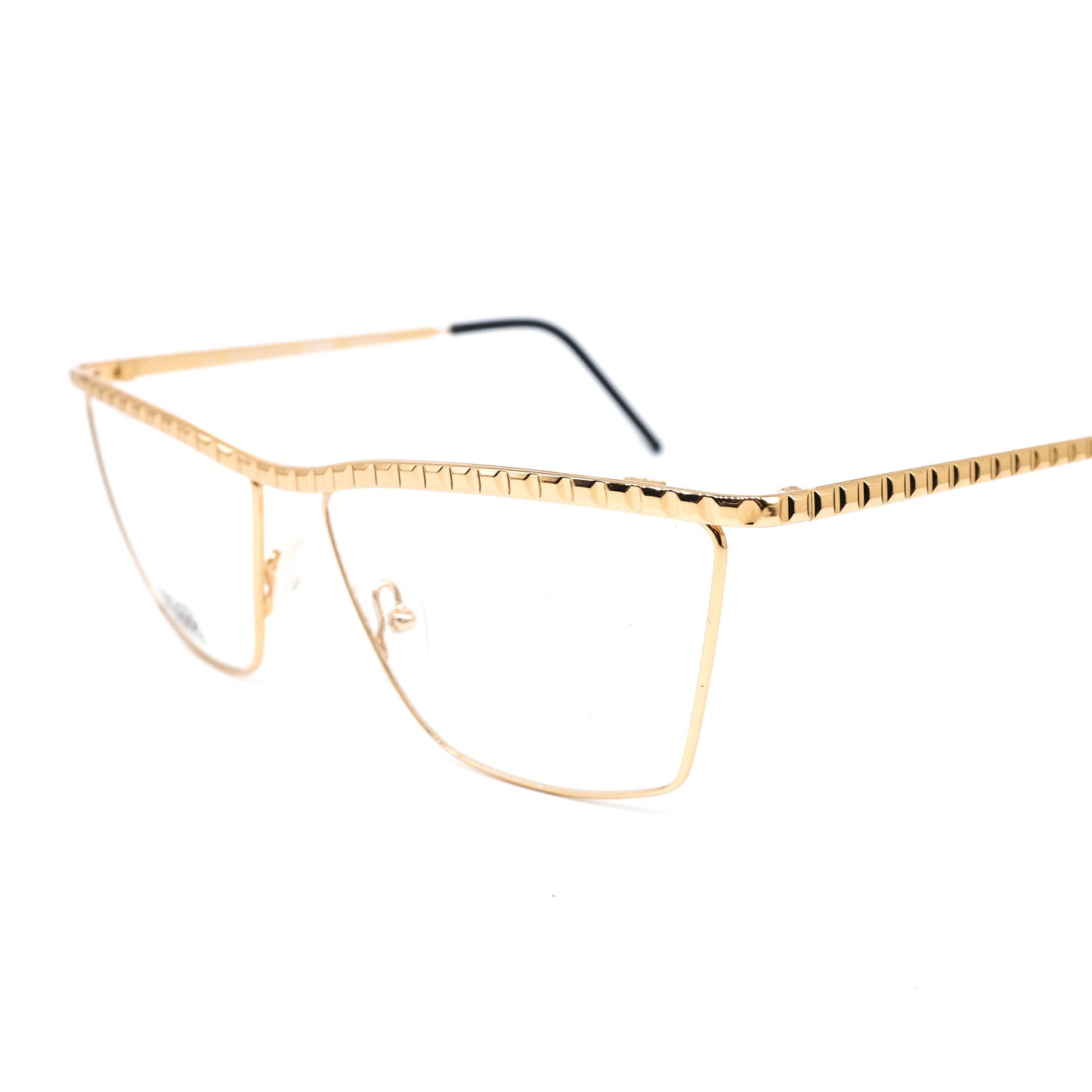 Gianfranco Ferré GFF134 modernist slim golden metal square cateye eyeglasses frames with specially carved browline/temples, 1990s NOS Italy