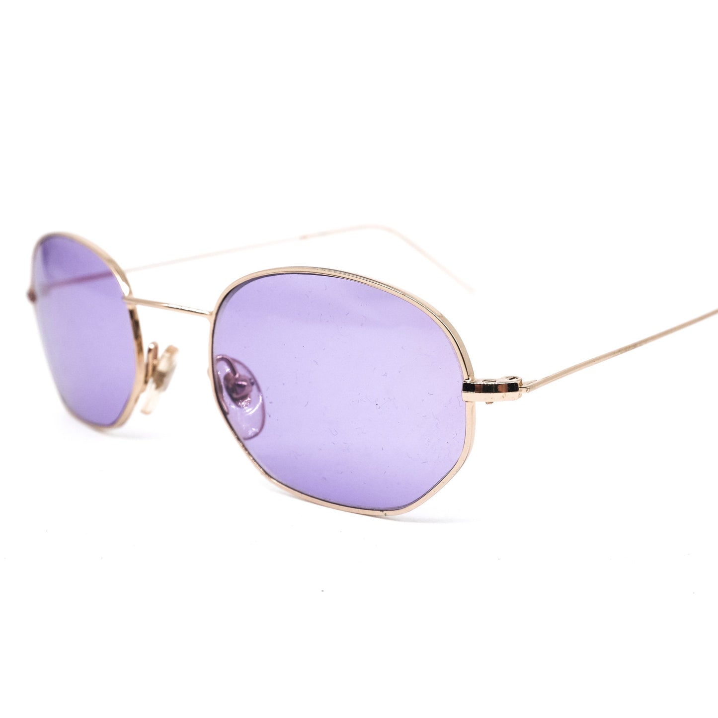 Planet 2000 mod 21003 oval purple lenses sunglasses, thin satin gold frames, NOS 90s Italy