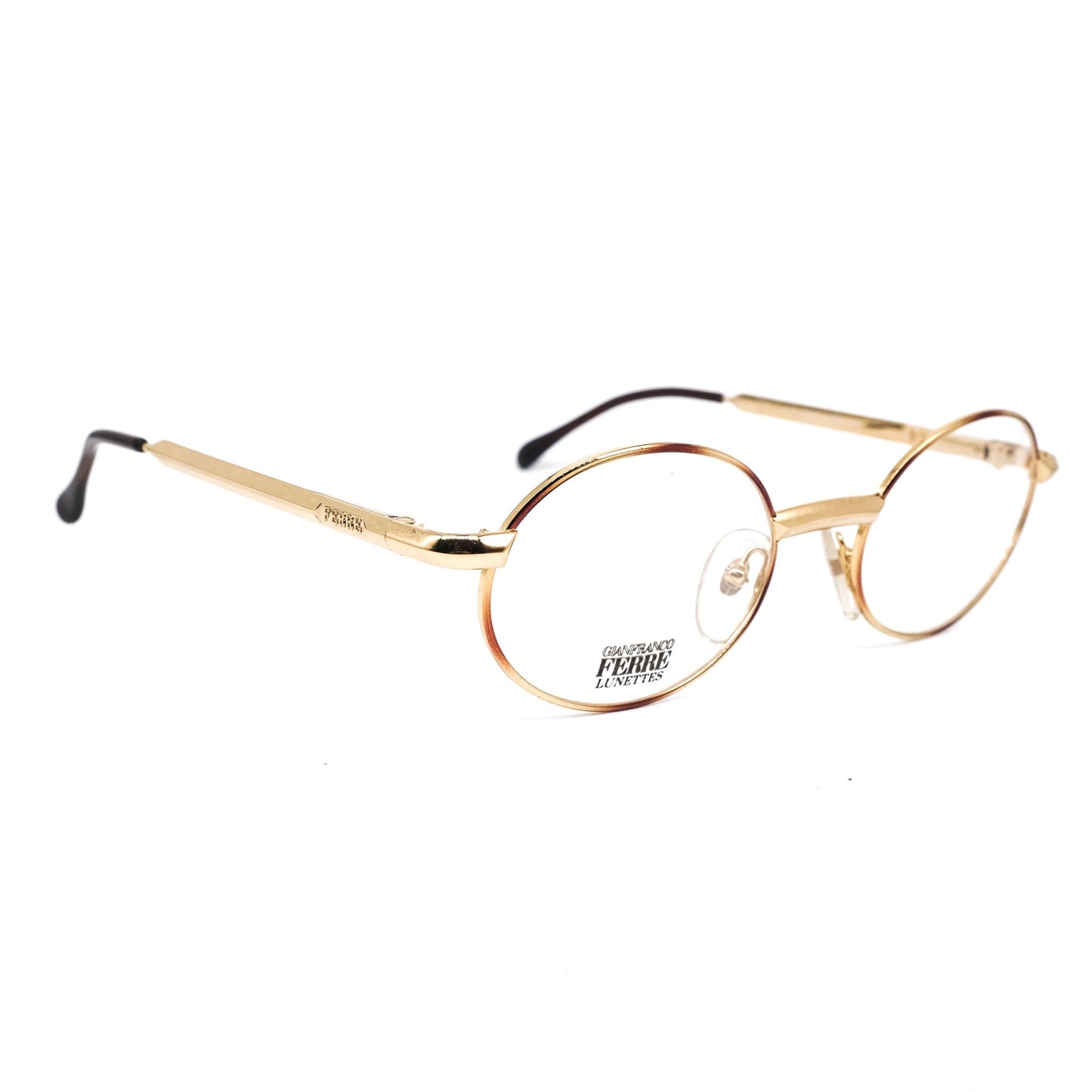 Gianfranco Ferre GFF 145 classic golden metallic oval eyeglasses, 1980s NOS Italy