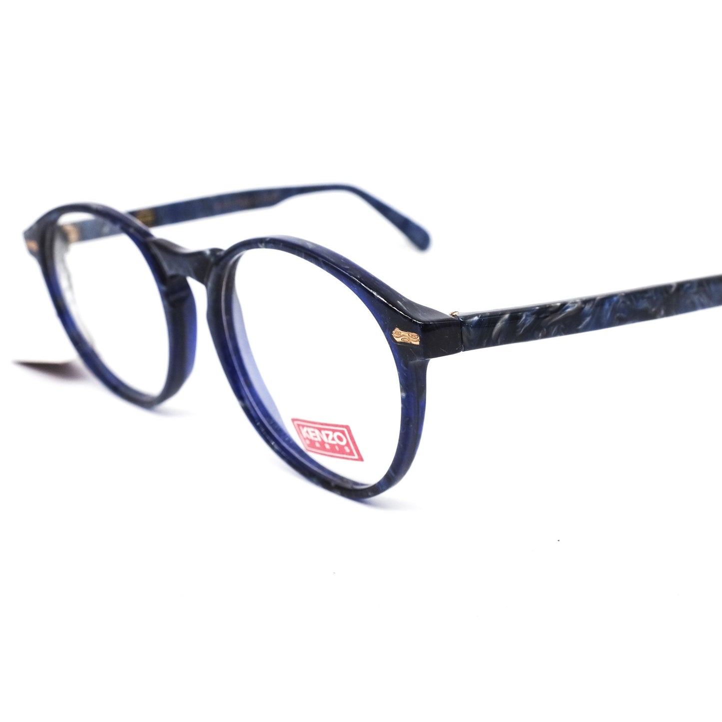 Kenzo k11 vintage classic pantos style blue marble acetate eyeglasses frames with original tag, 80s France