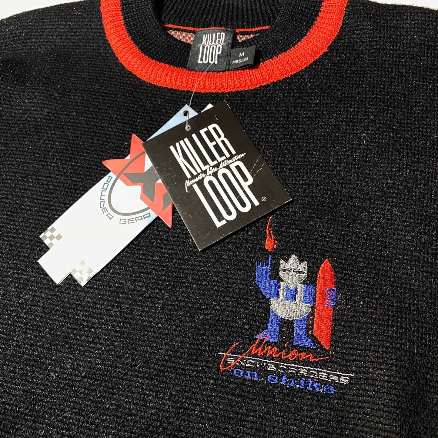 Killer Loop nos hip oversize fit black sweater with white/red Navajo/ geometrical motifs, 90s NWT