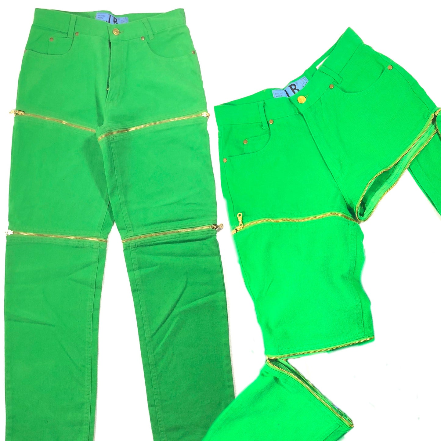 J.B crazy 3 in 1 green jeans / shorts with golden zippers, NOS 80s 2 sizes available