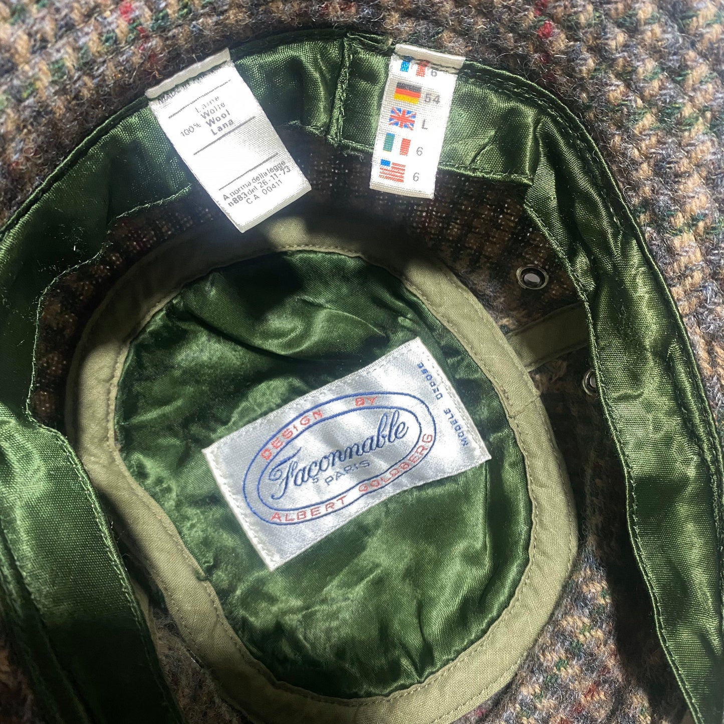 Façonnable tartan wool bucket hats, sporty chic style, new and unworn 80s deadstock.