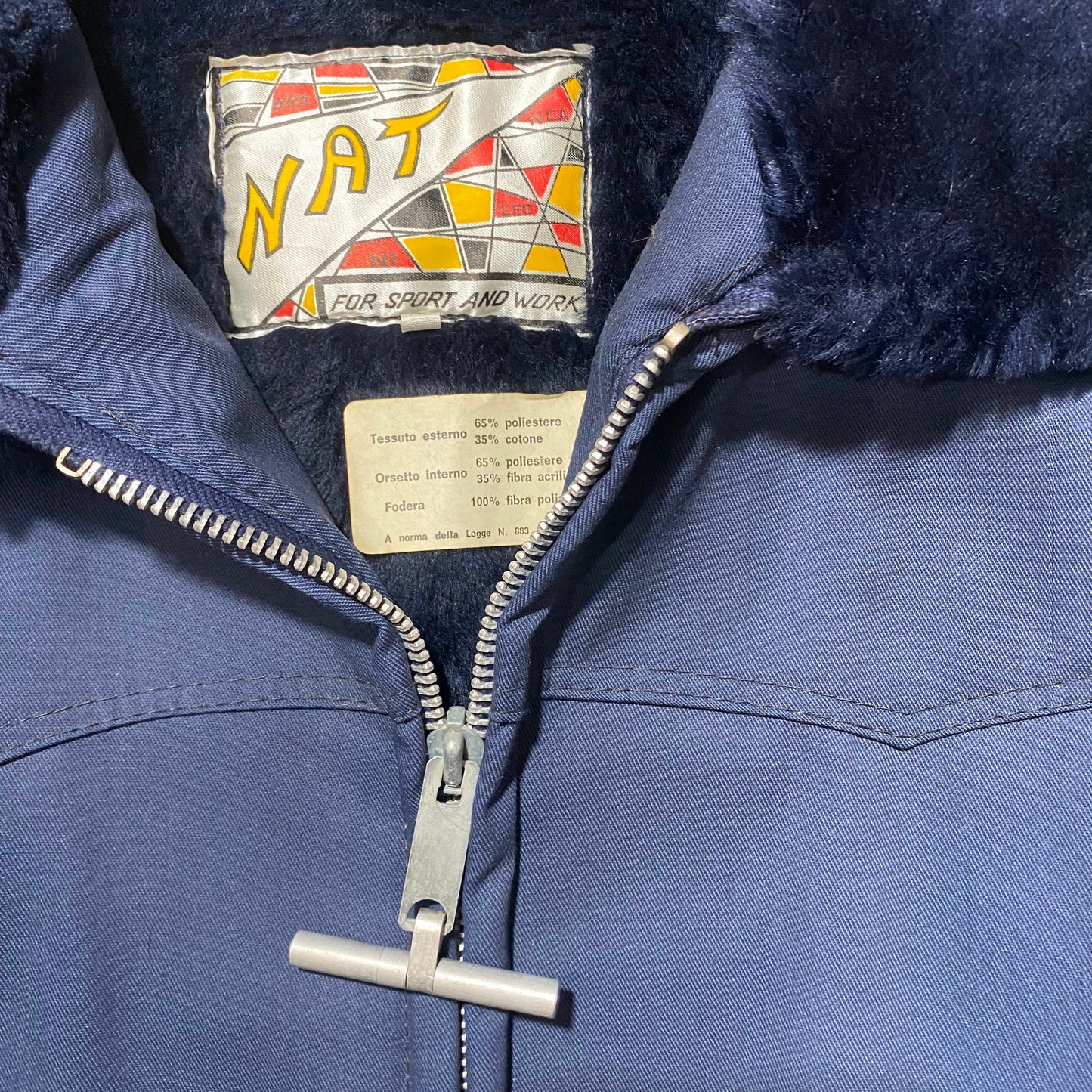 NAT Sports & Work 1970s NOS blue hunter / cop style jacket with navy faux fur lining, mint condition